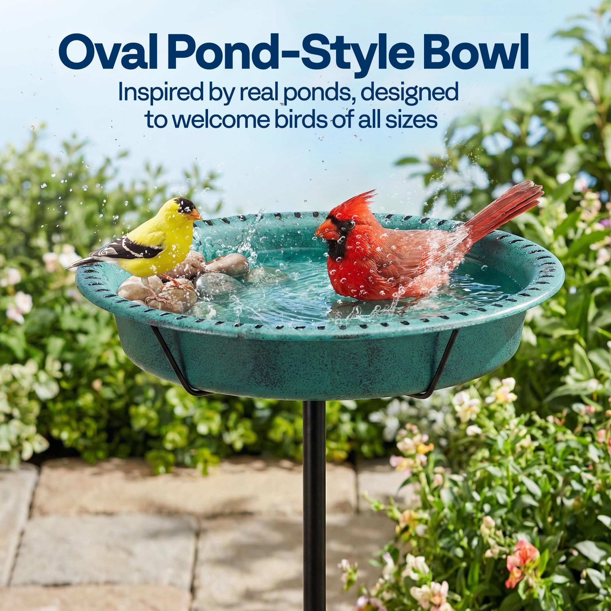 VIVOHOME oval bowl depth zones demonstrating shallow and deep areas for birds