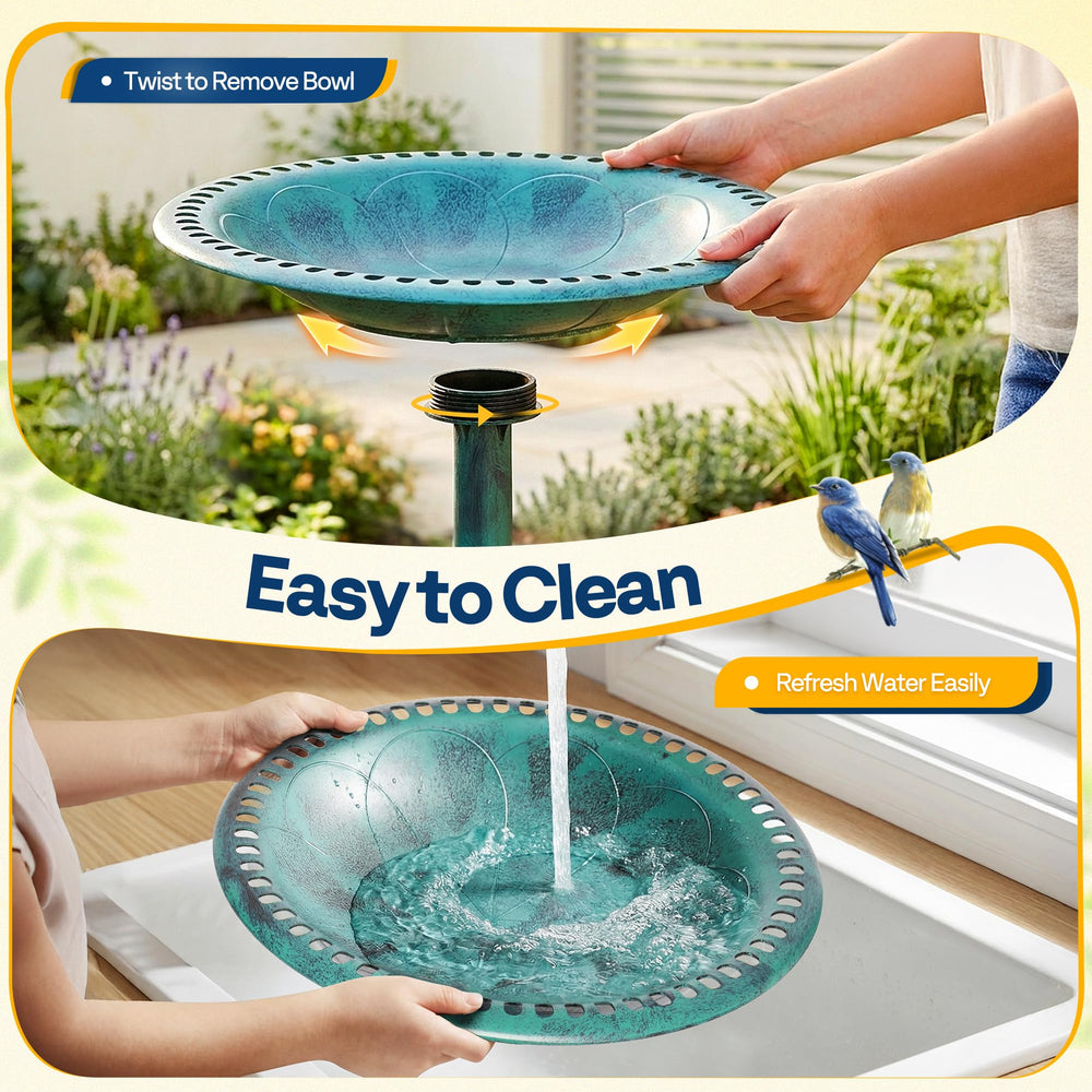VIVOHOME bird bath beside hand showing lightweight, movable scale