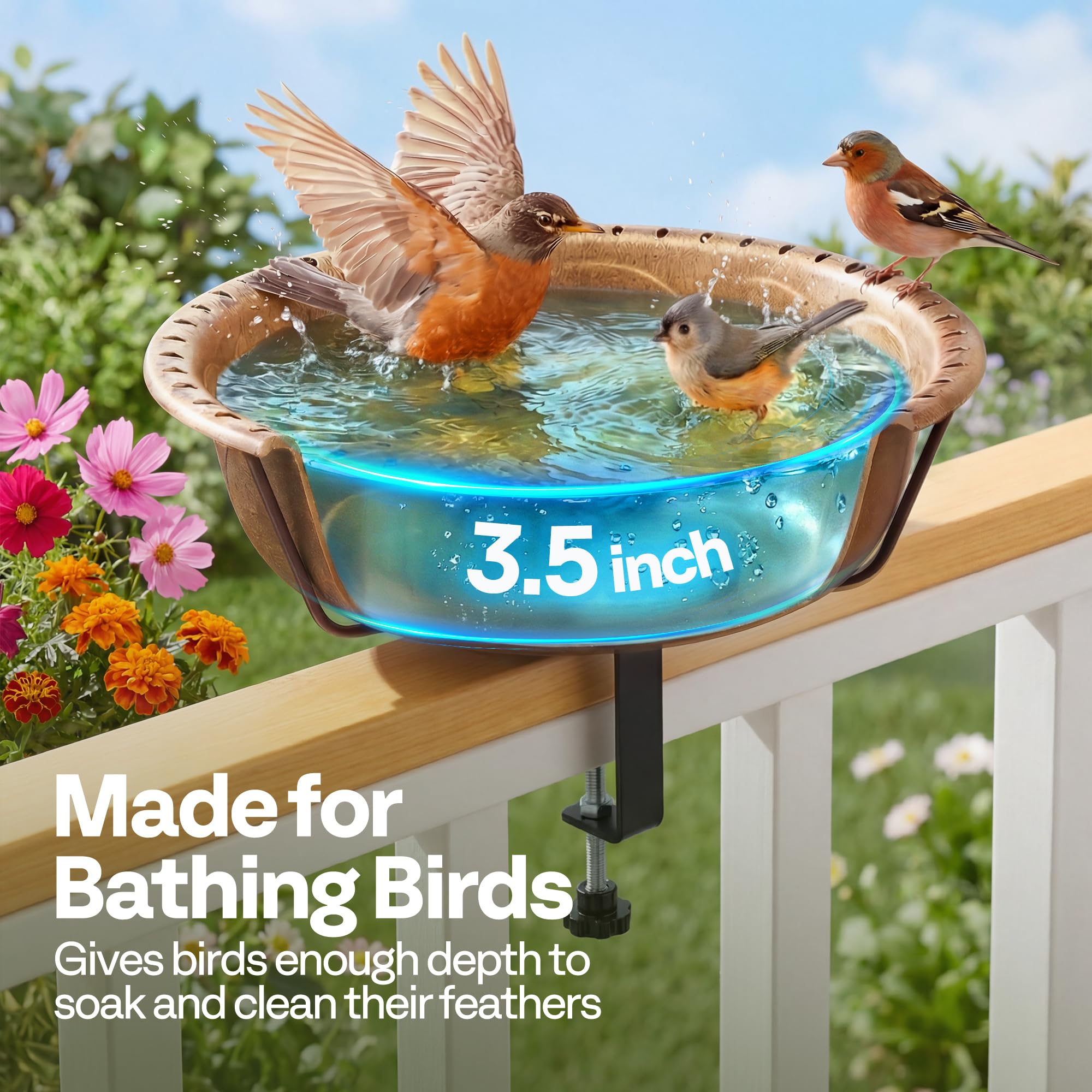 VIVOHOME bath on railing with size comparison illustrating compact footprint and fit