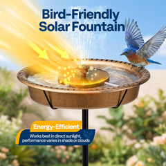 VIVOHOME solar fountain top view showing three nozzles and gentle water motion benefit
