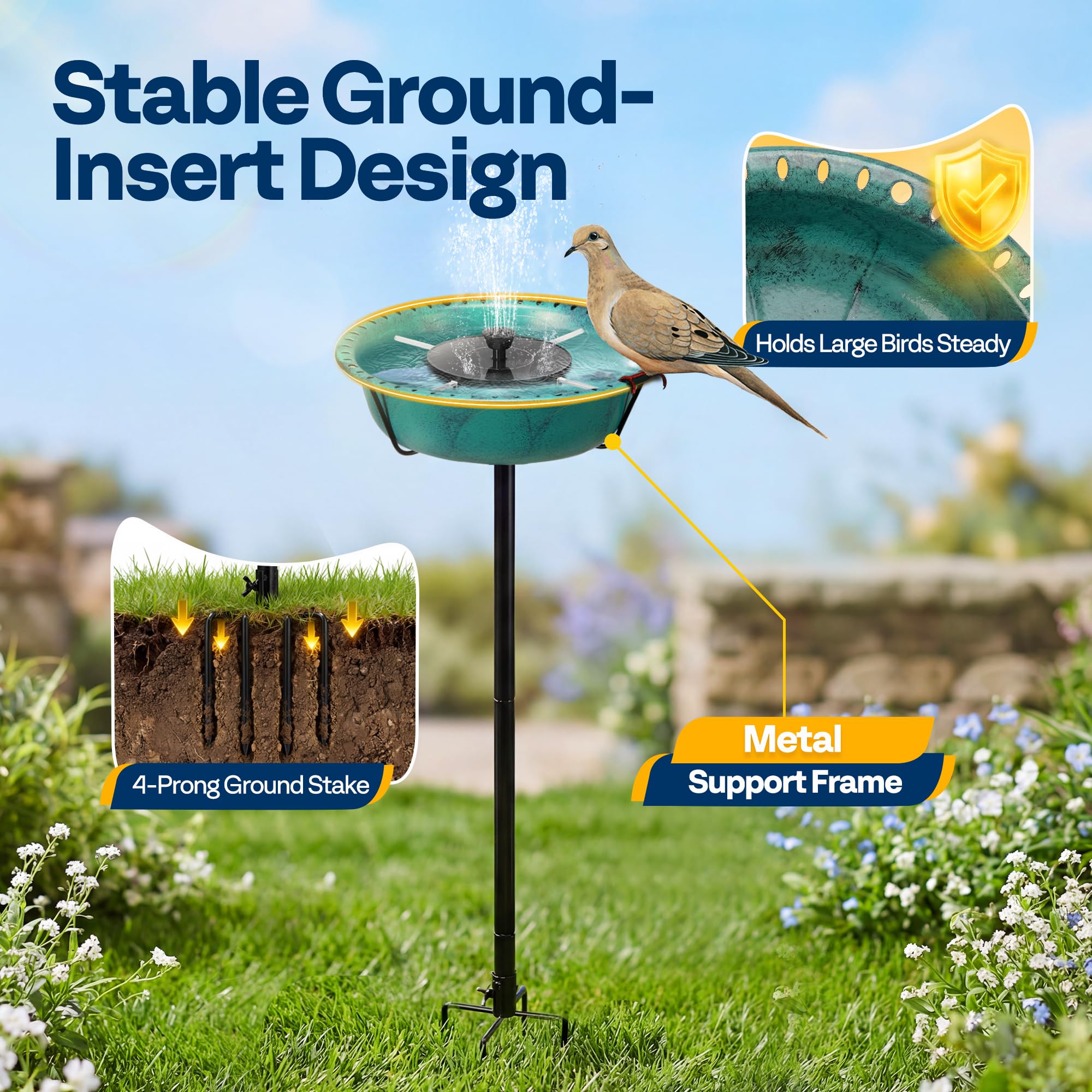 VIVOHOME metal four-prong ground stake and base, anchors bath securely