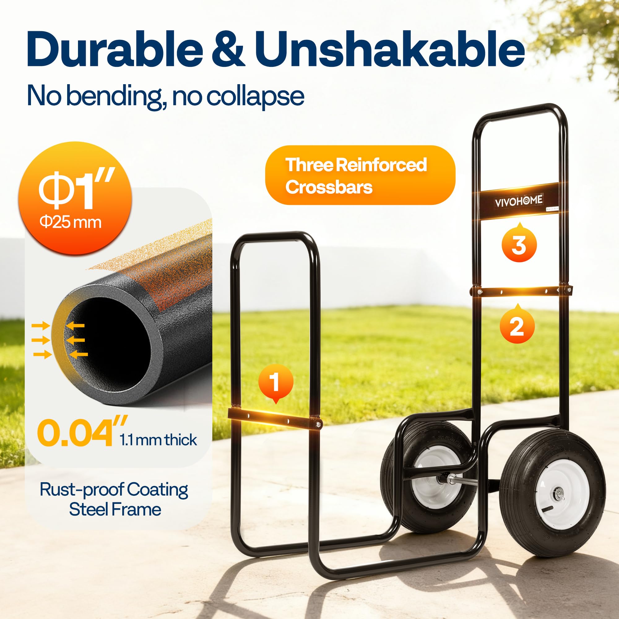 VIVOHOME cart in yard moving logs for efficient outdoor chores