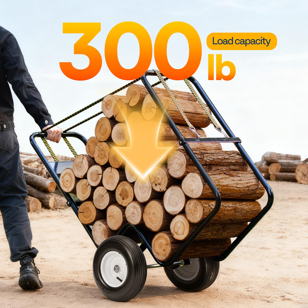 VIVOHOME cart loaded with firewood illustrating 300 lb hauling benefit