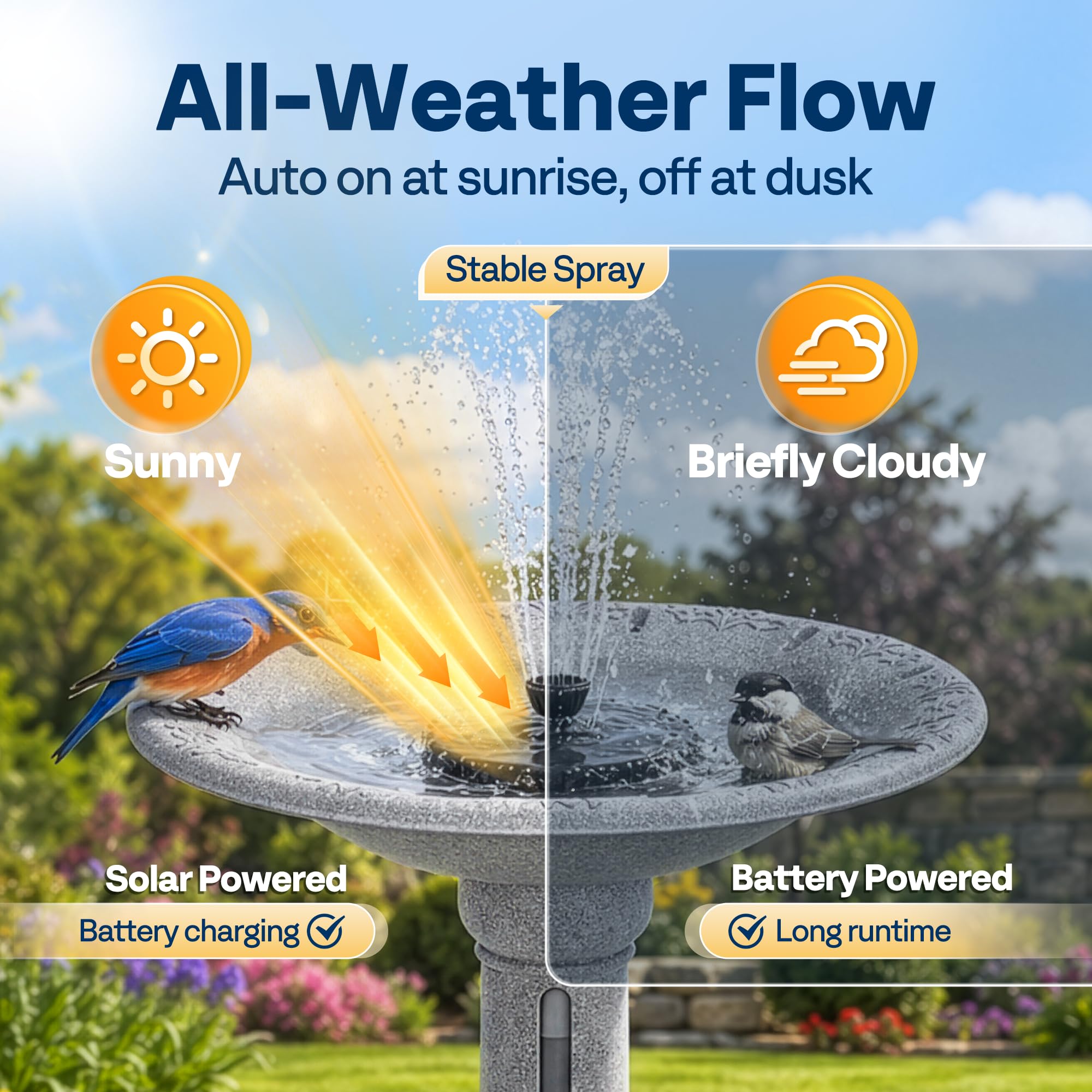 VIVOHOME close-up of three interchangeable nozzles illustrating adjustable spray patterns for birds