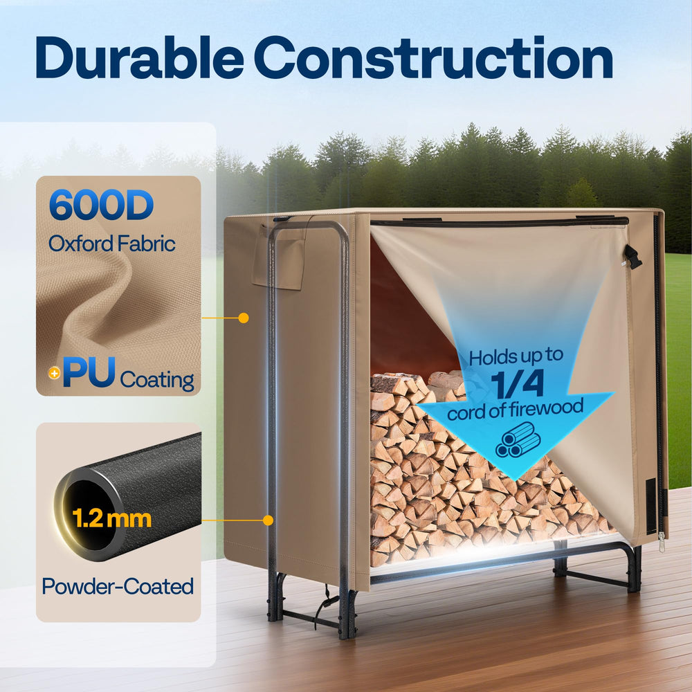 VIVOHOME cover closeup showing 600D fabric, protects logs from rain