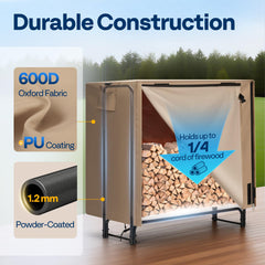VIVOHOME cover closeup showing 600D fabric, protects logs from rain