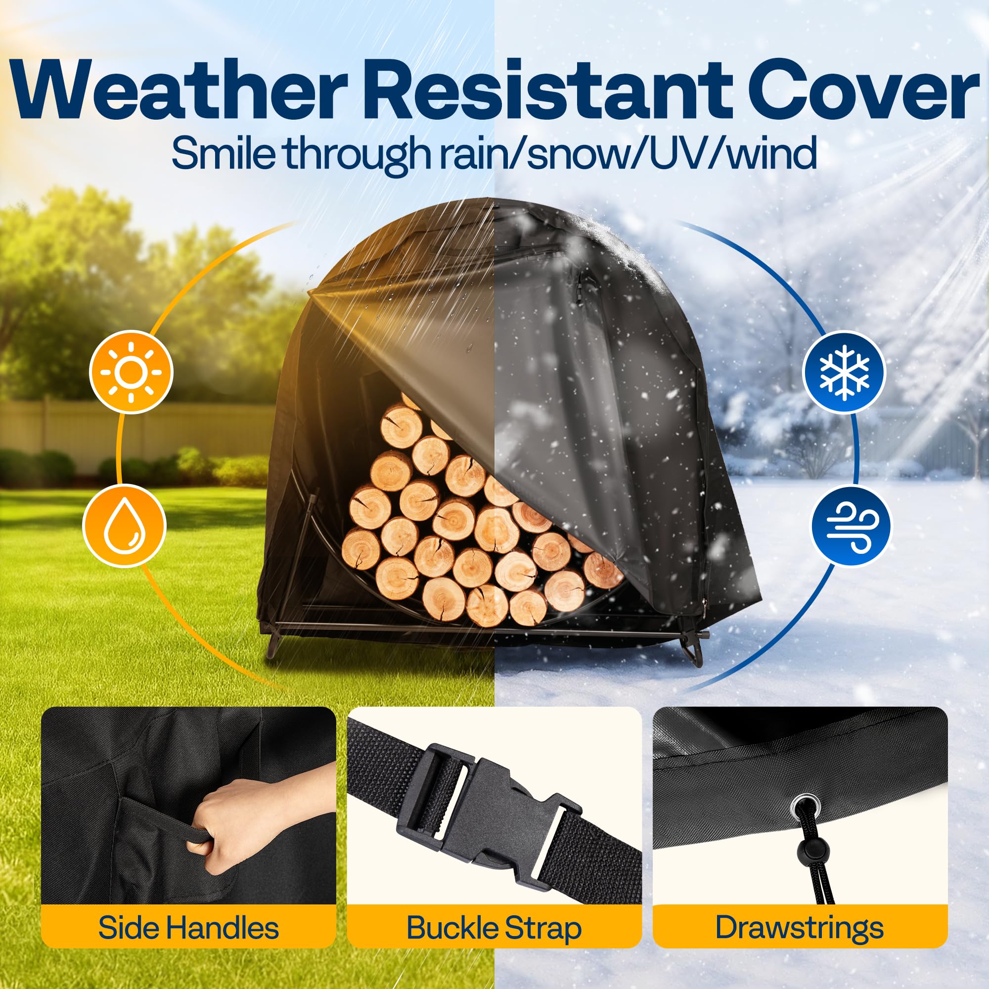 VIVOHOME rack holding elevated logs showing airflow benefit to reduce wood rot