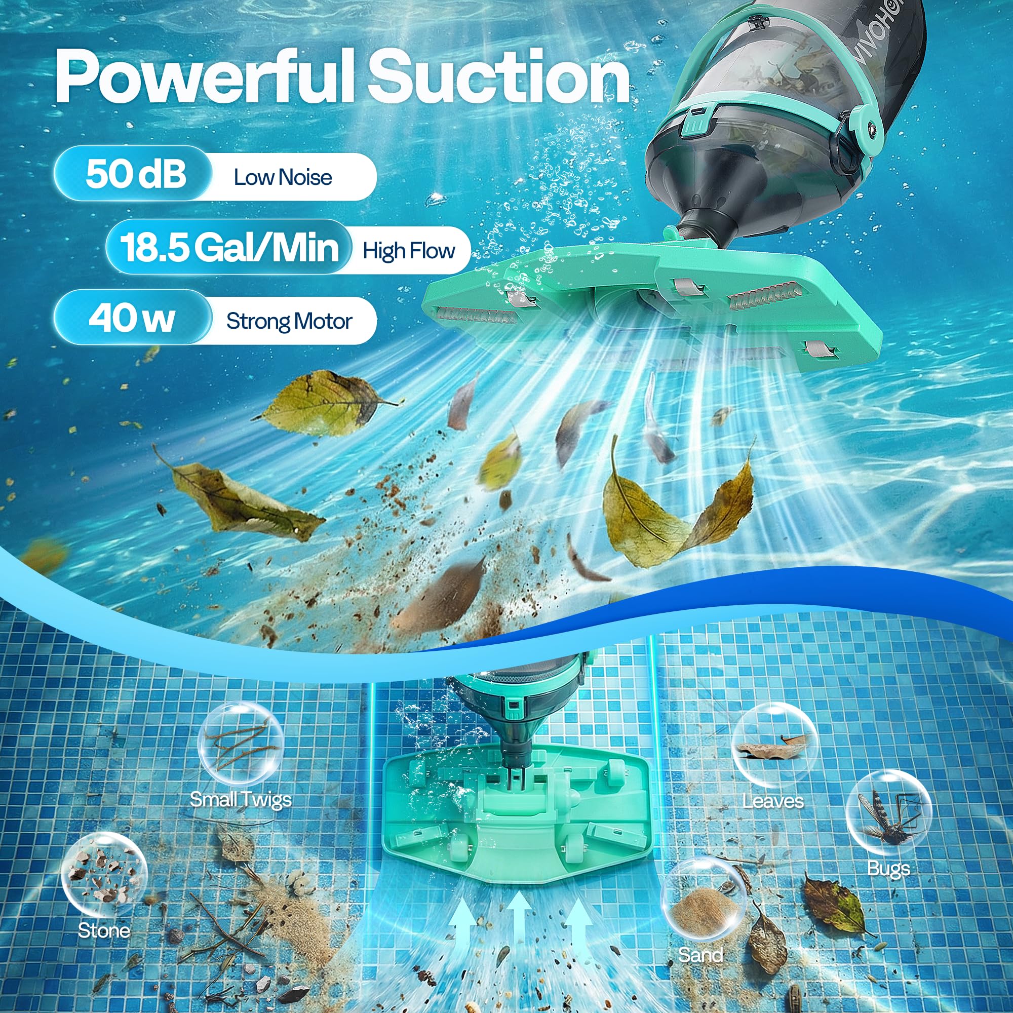 VIVOHOME extended pole fully outstretched for reaching deep pool areas