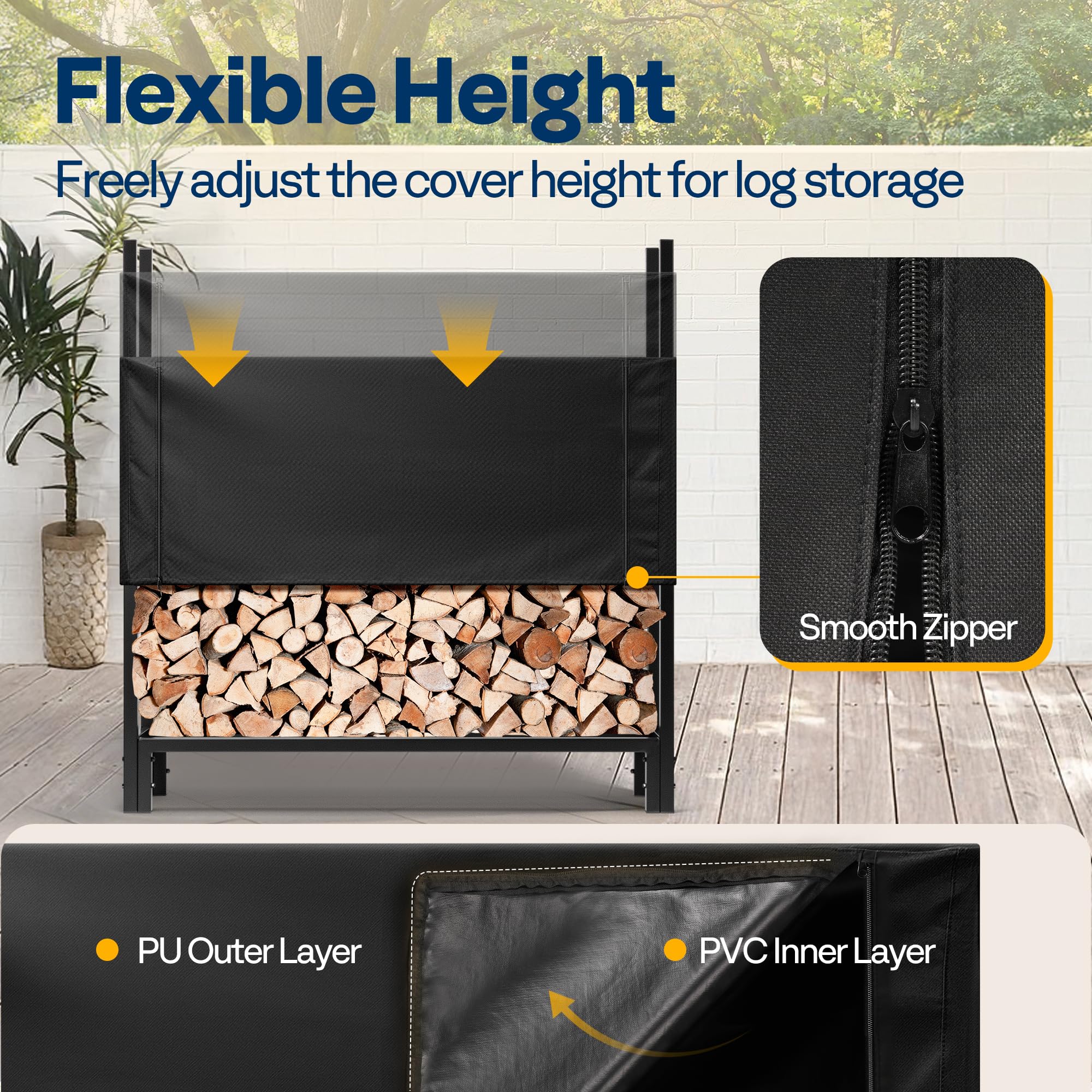 VIVOHOME rack filled with stacked logs showing ventilation and neat firewood access