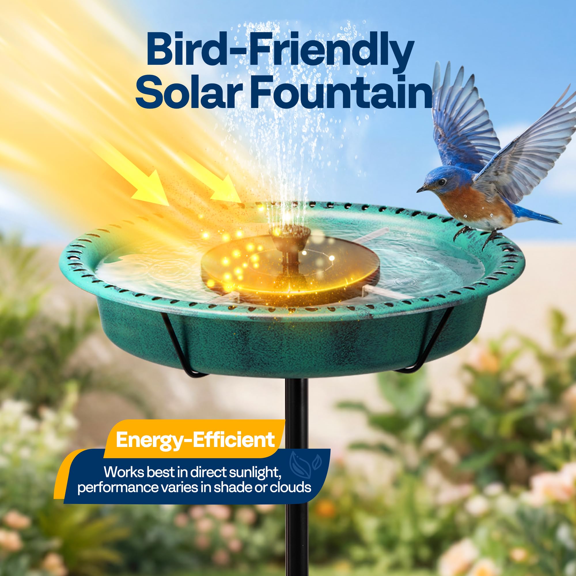 VIVOHOME three fountain nozzles detail producing gentle bird-friendly water spray