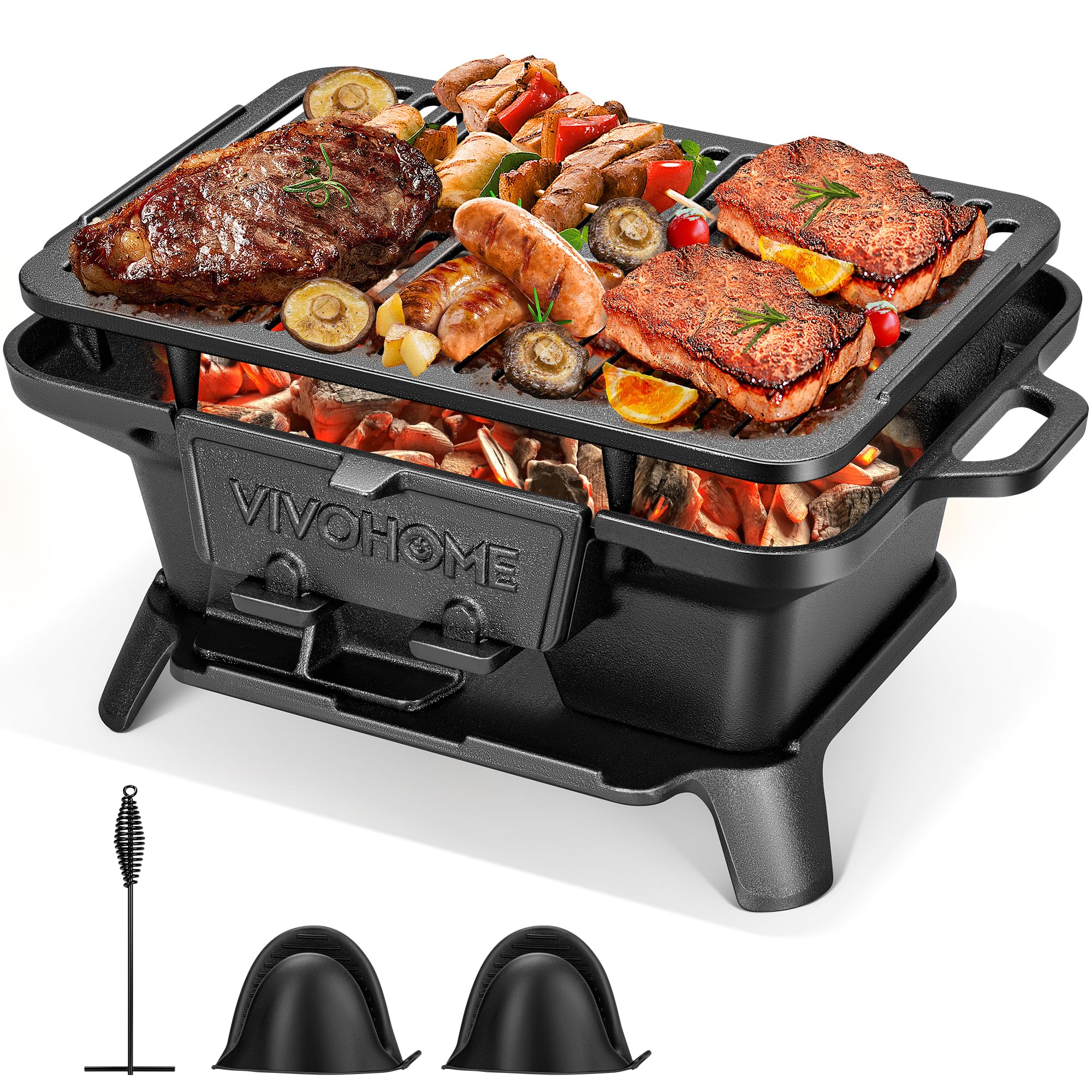 VIVOHOME front view of charcoal grill showing compact design and portability