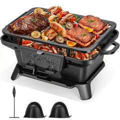 VIVOHOME front view of charcoal grill showing compact design and portability