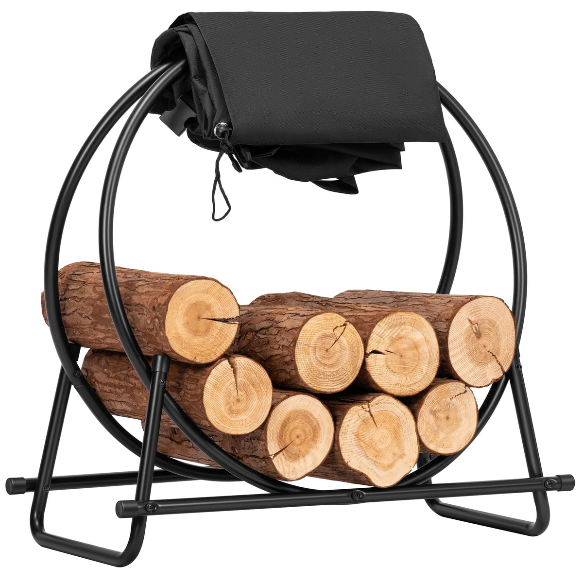 VIVOHOME front view of log rack with cover protecting wood