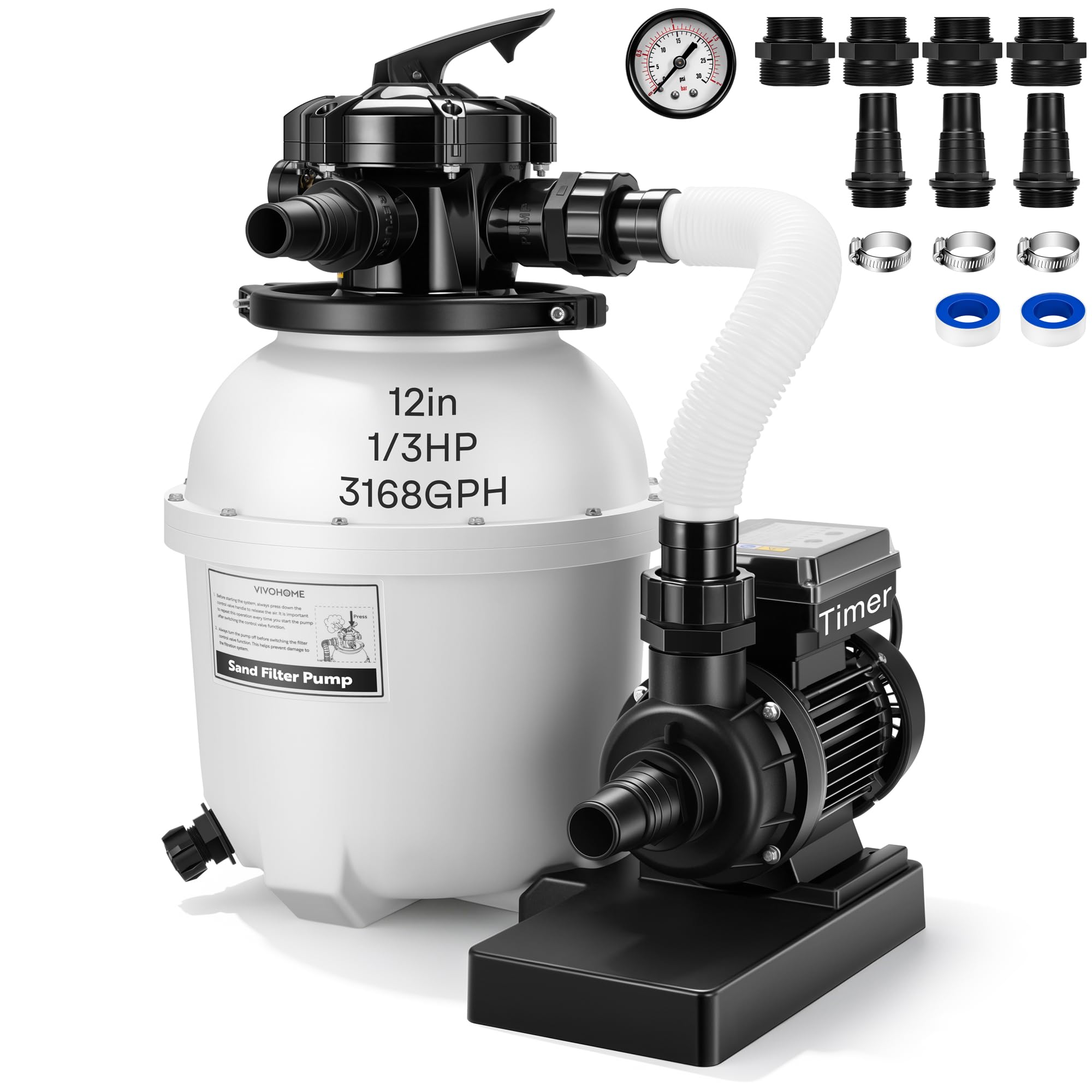 VIVOHOME front view showing pump and tank for quick identification and benefit