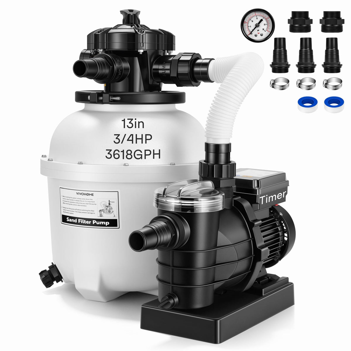 VIVOHOME front view of sand filter pump showing compact durable design and efficient circulation