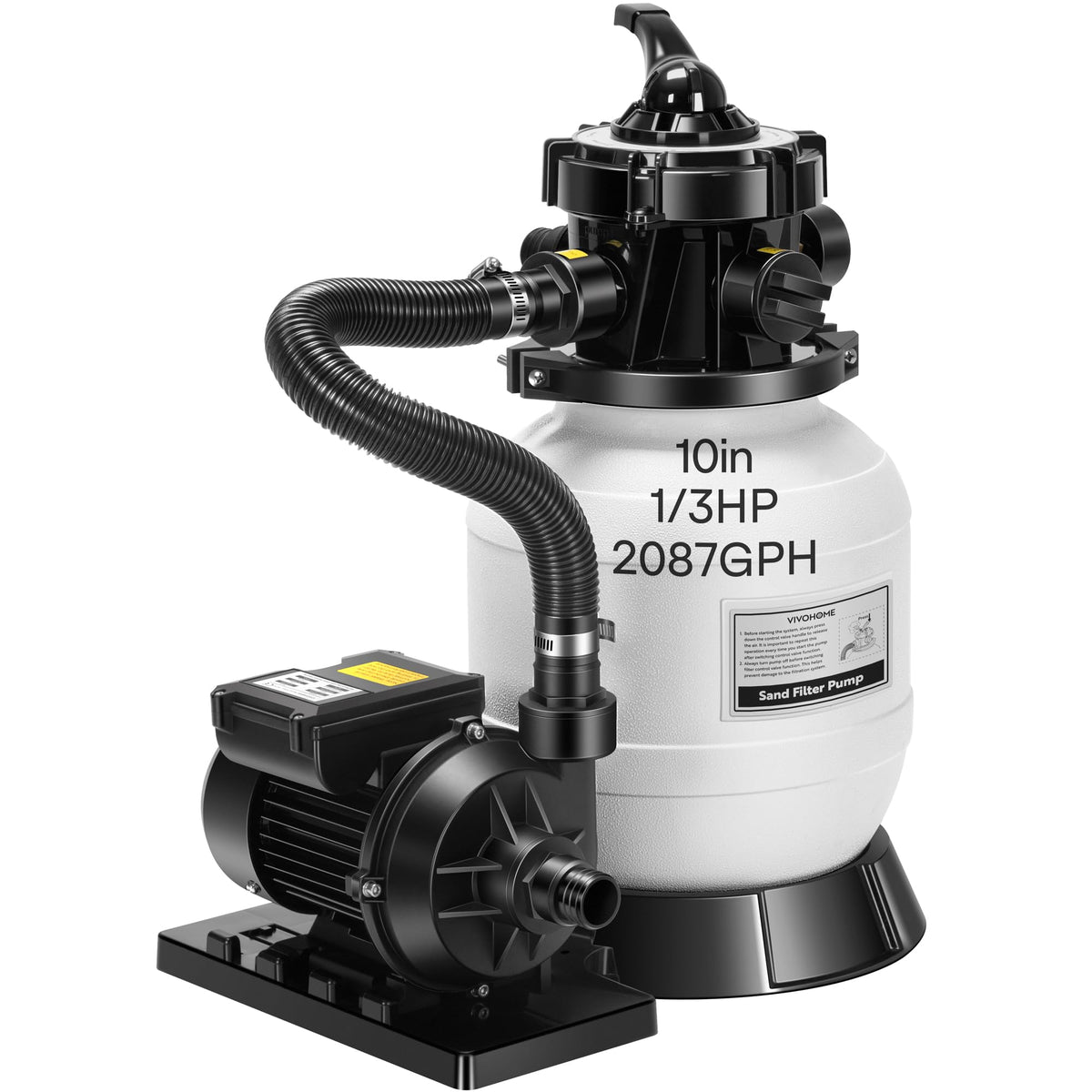 VIVOHOME front view pump showing compact design and fast filtration benefits