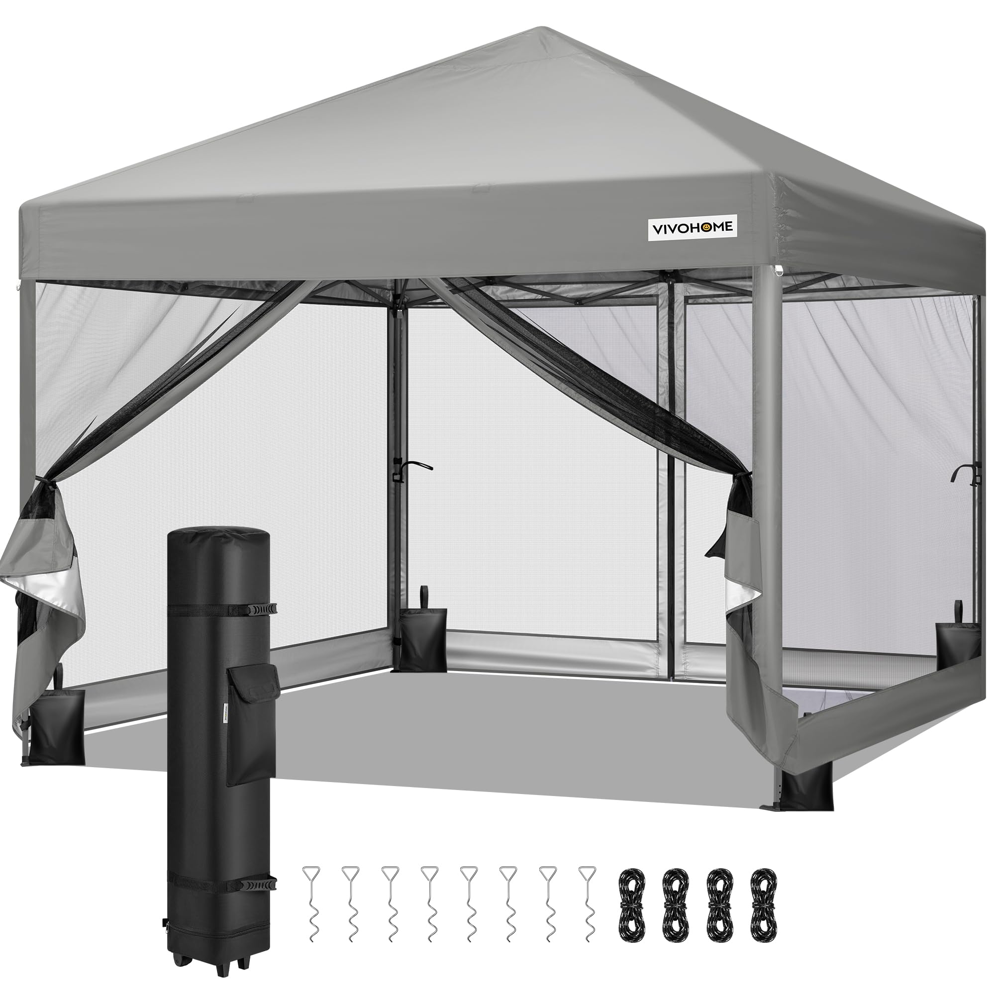 VIVOHOME front view of 8x8ft screen tent showing shaded area and protection