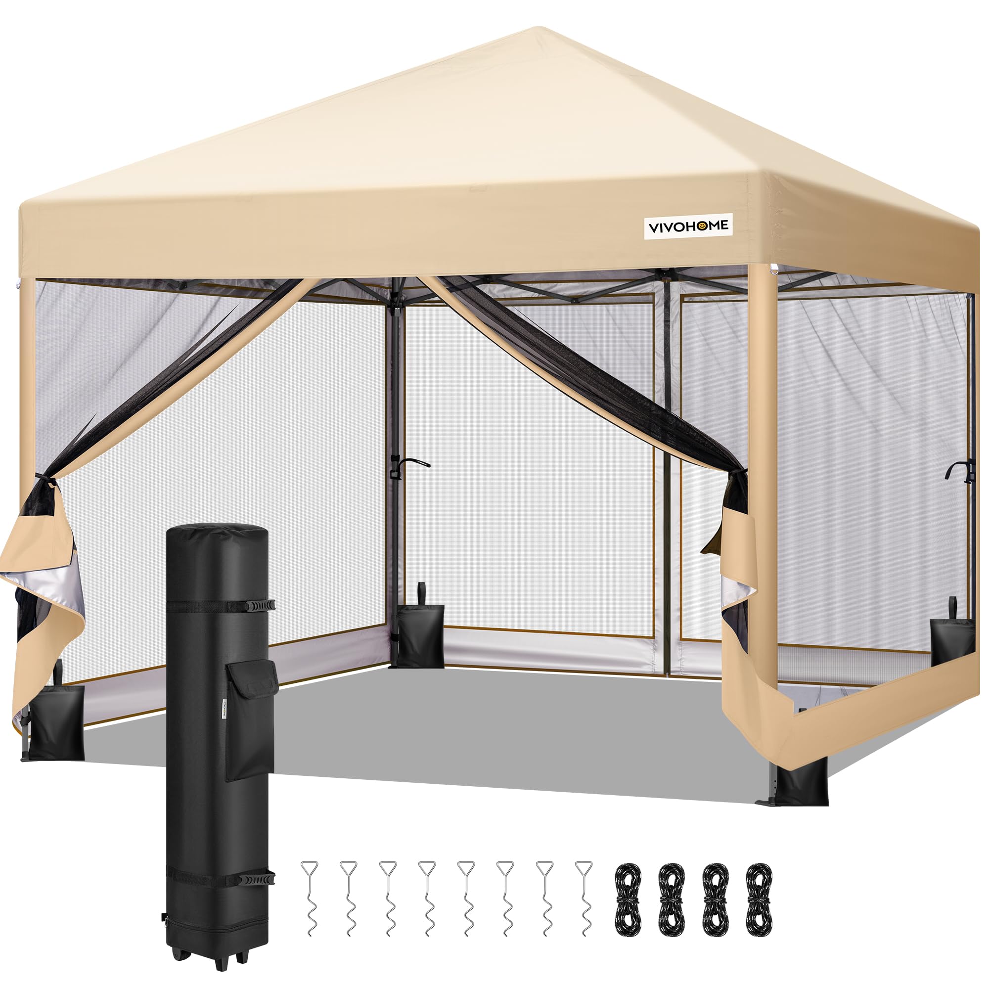 VIVOHOME front view of screened tent showing shaded shelter and easy access
