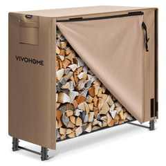 VIVOHOME front view showing full rack with cover, keeps wood organized