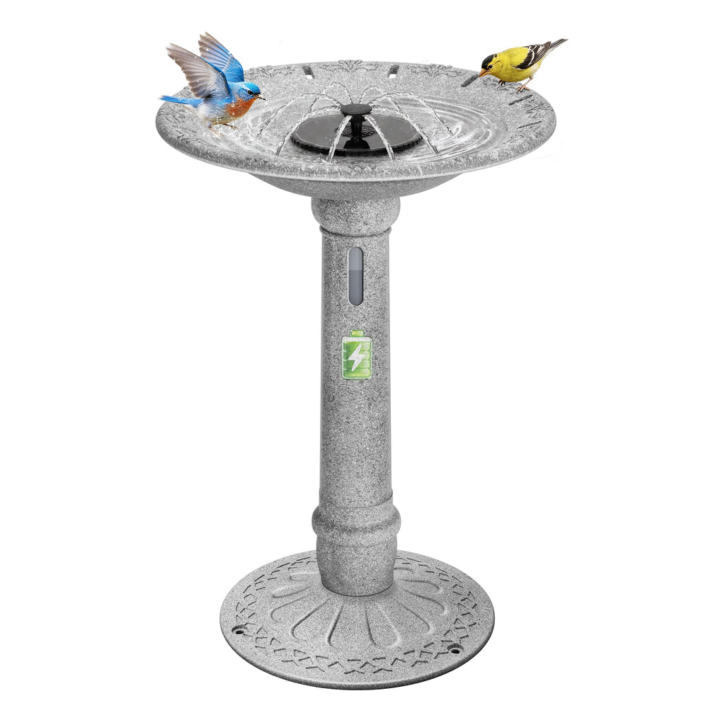 VIVOHOME front view of stone-gray bird bath showing stable pedestal and bowl for lasting outdoor appeal