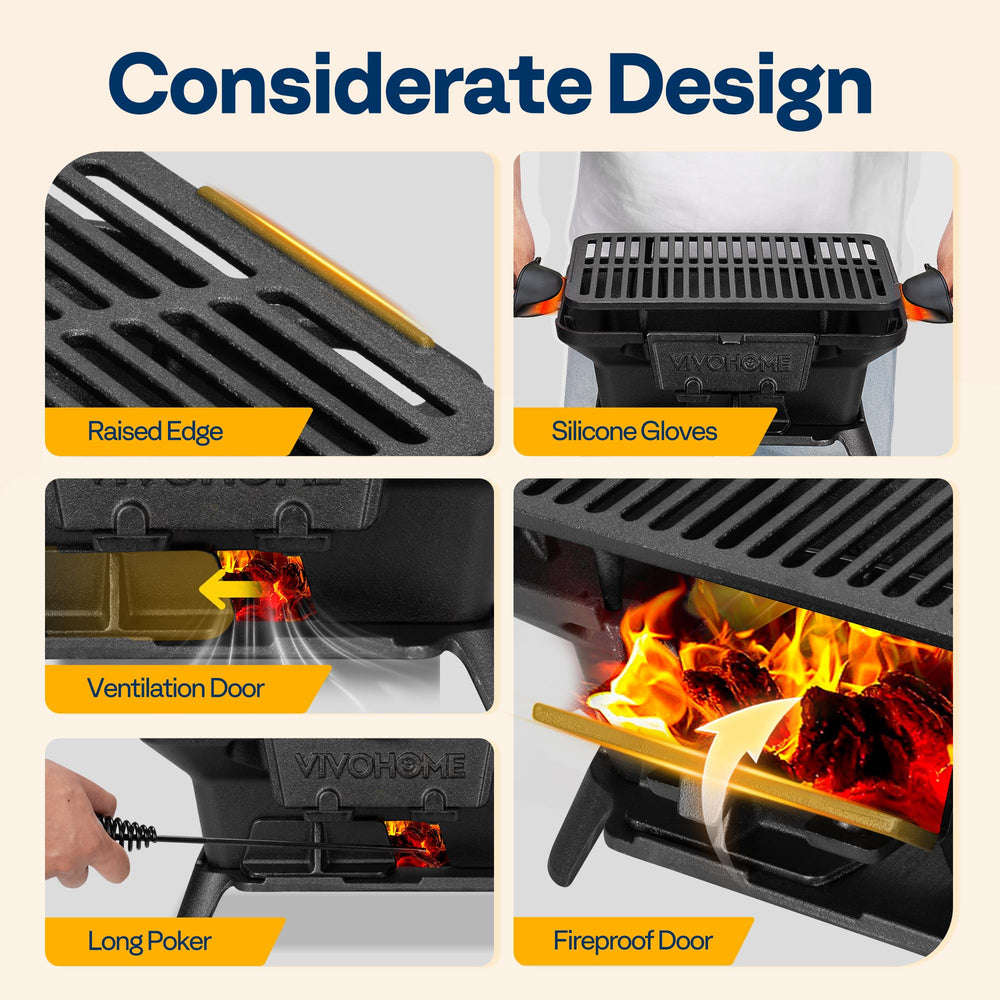VIVOHOME grill in use with steaks showing strong sear marks and even heat