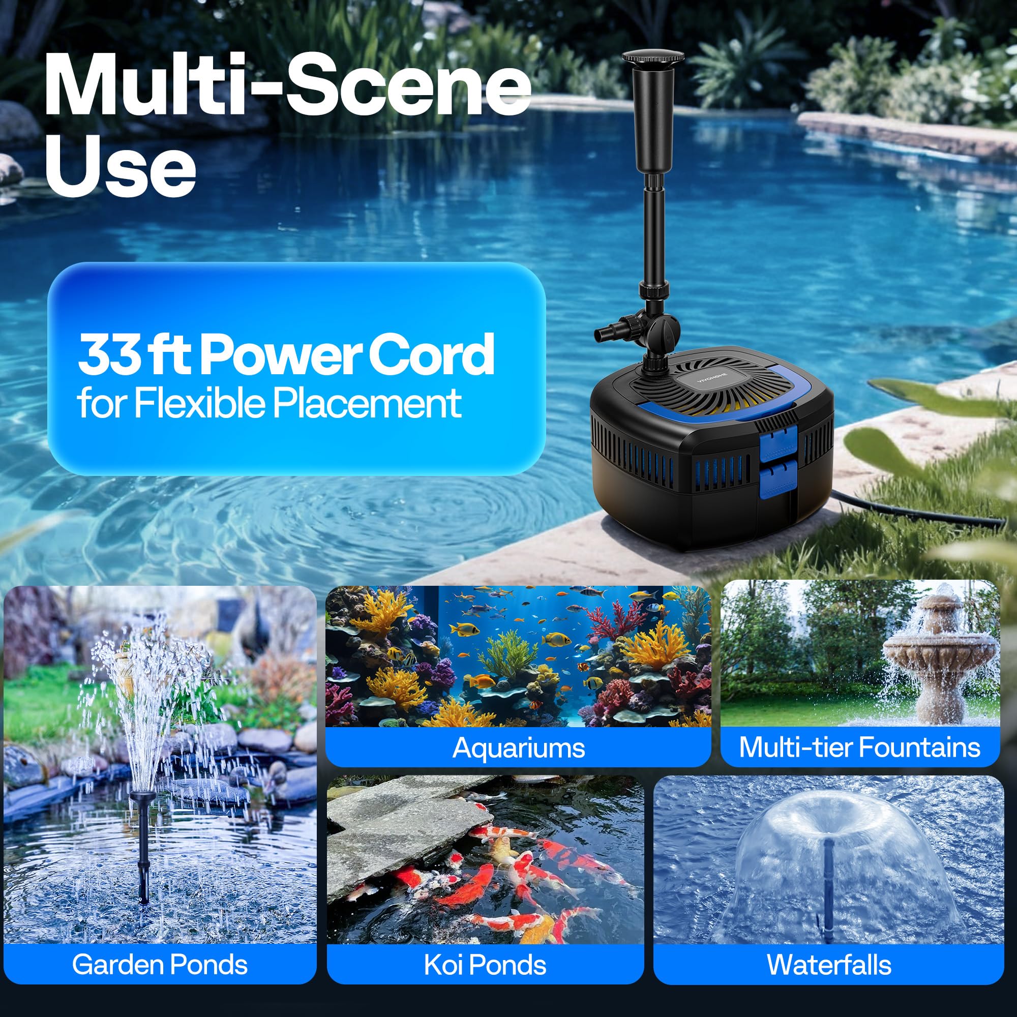 VIVOHOME adjustable height rod demonstrating customizable fountain elevation