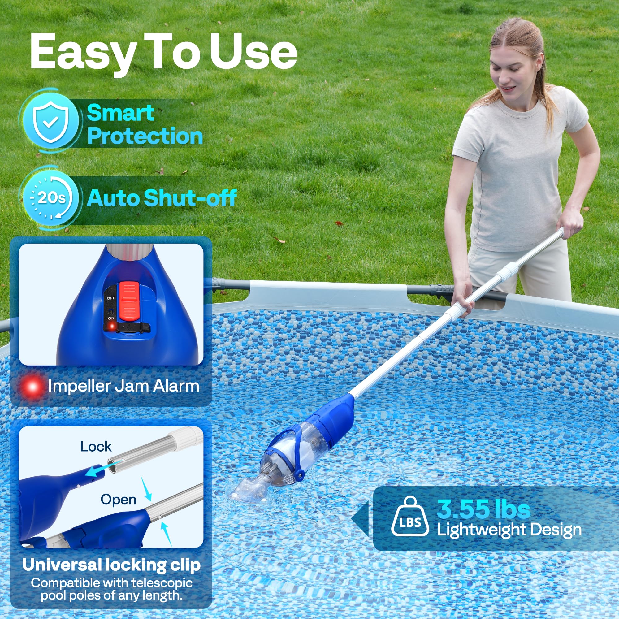 VIVOHOME cleaning an in-ground pool floor, removing leaves and sediment quickly