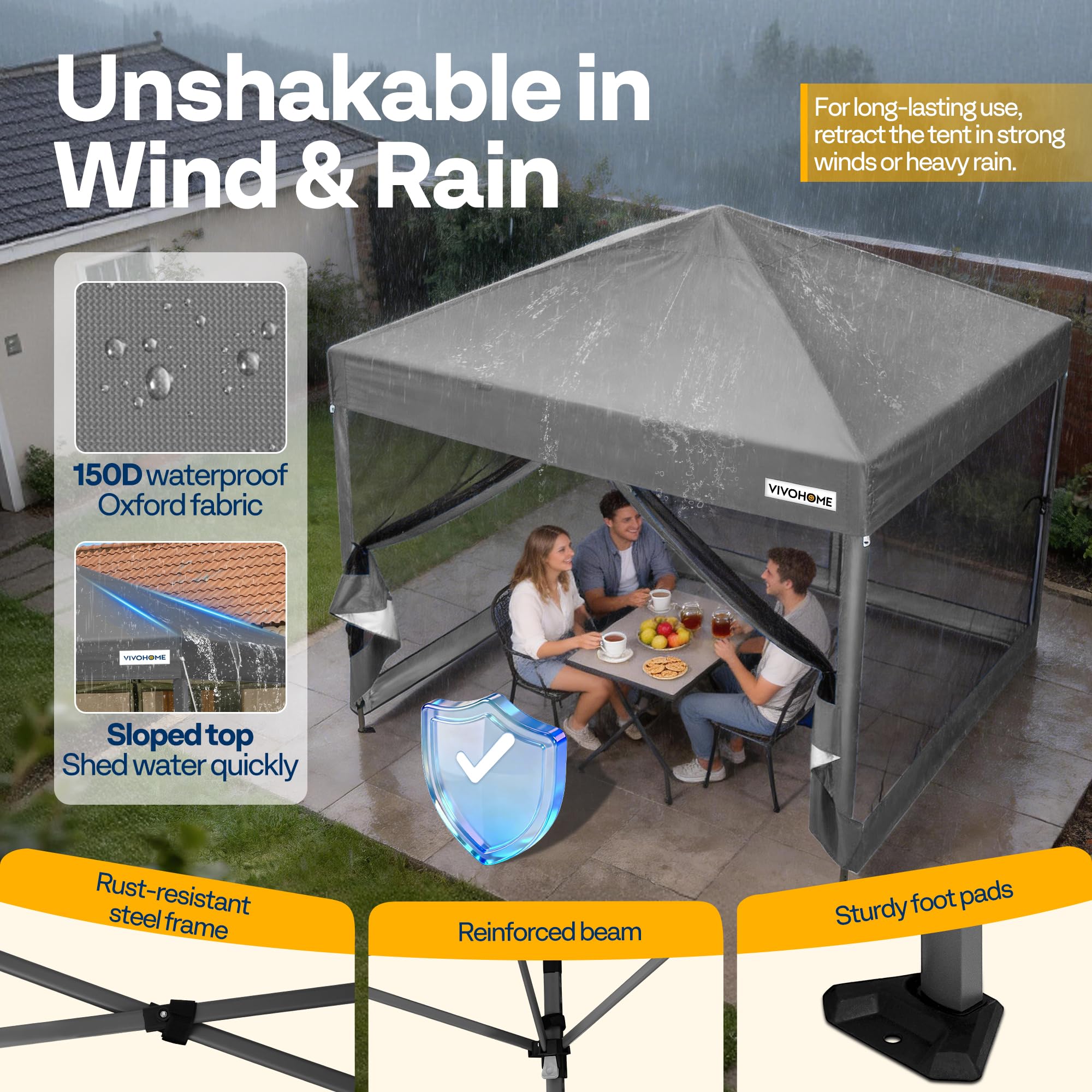 VIVOHOME tent in a backyard gathering showing comfortable, shaded seating