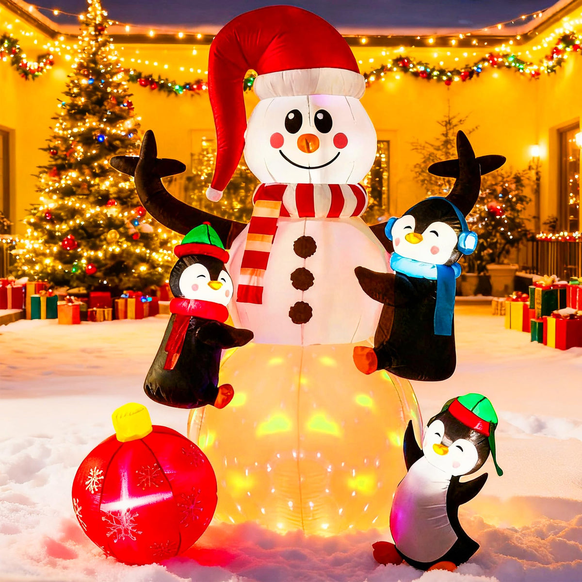 VIVOHOME inflatable snowman front view showing festive pose and bright LEDs