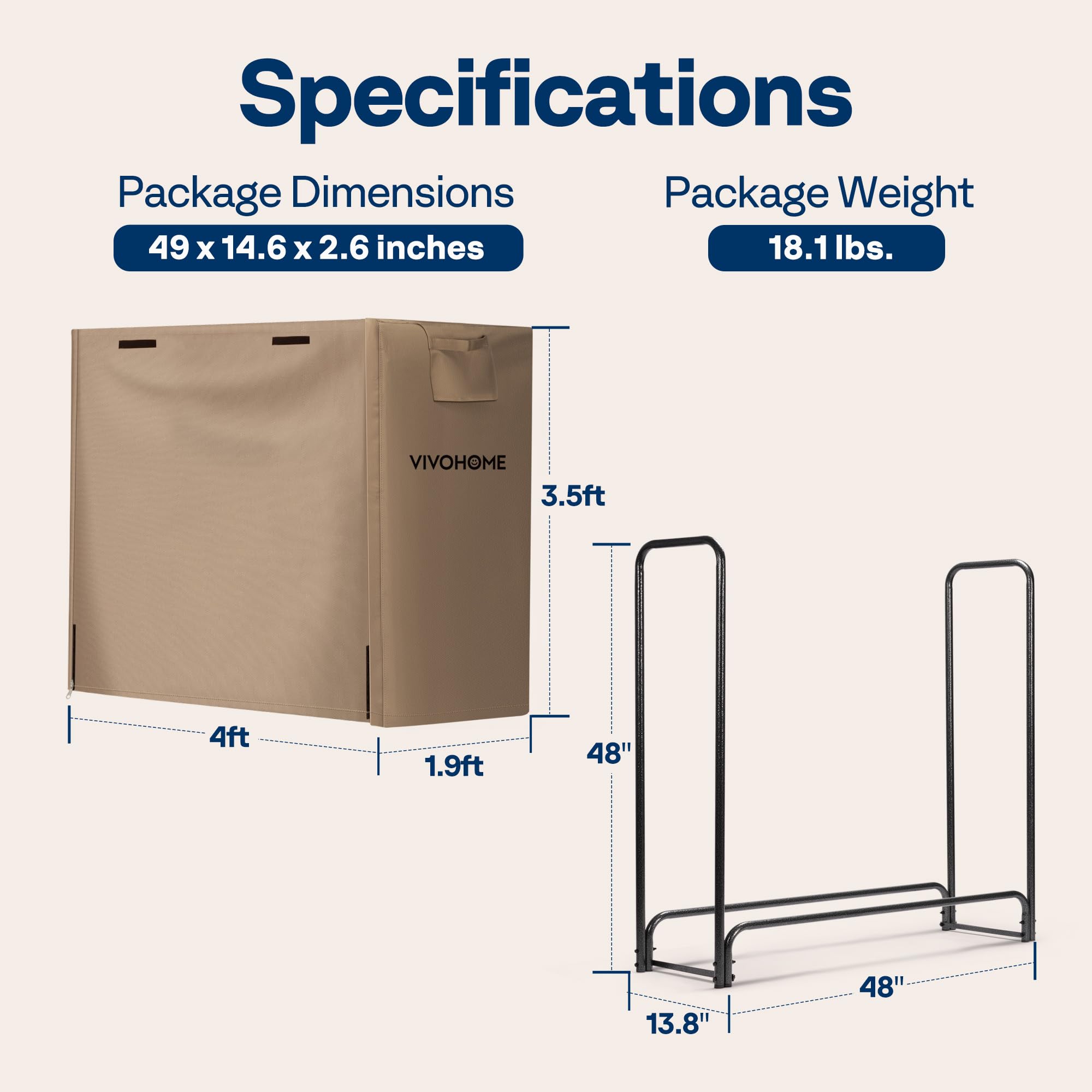 VIVOHOME label and materials showing construction, ensures durability