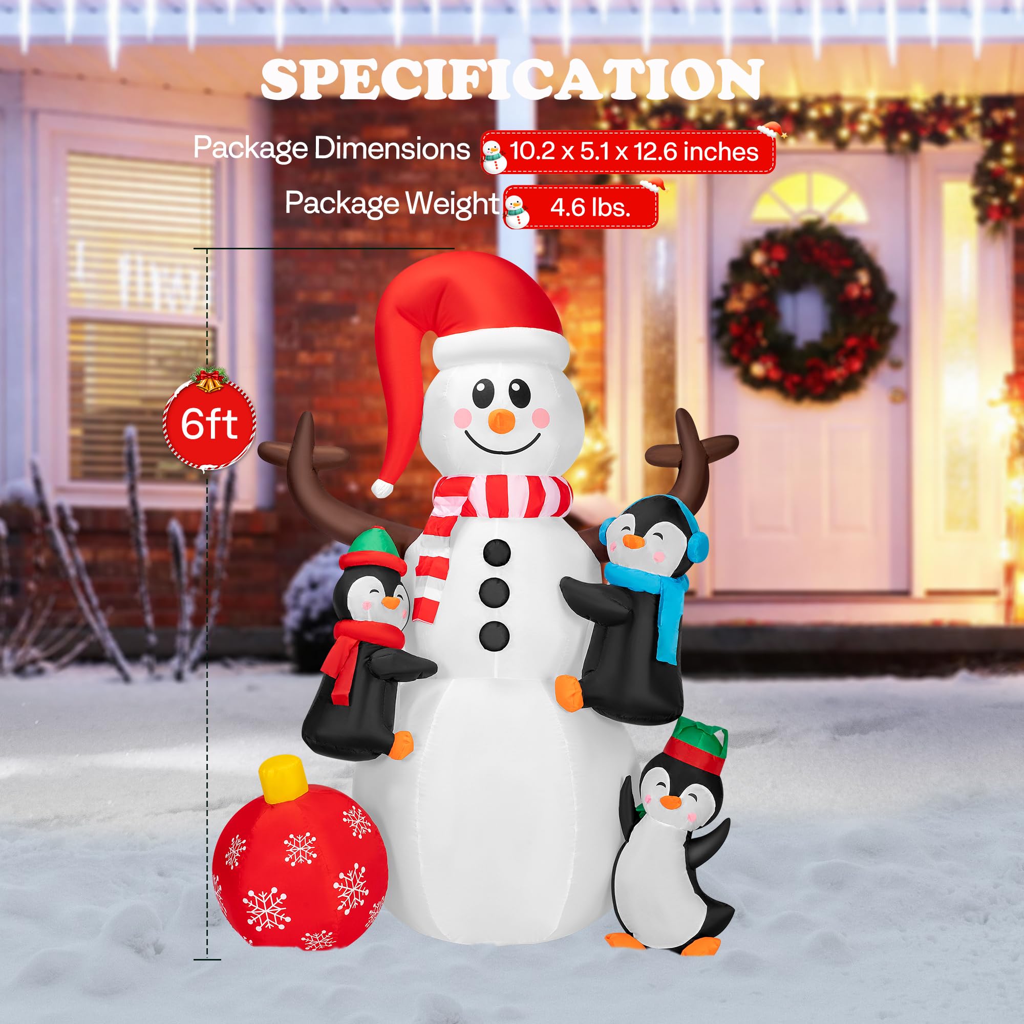 VIVOHOME nighttime lawn scene with snowman and penguins adding curb appeal