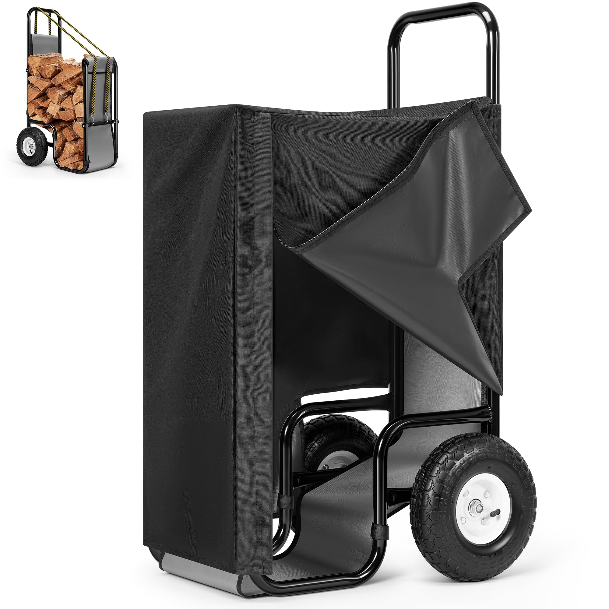 VIVOHOME log cart front view showing sturdy frame and handle benefit durable hauling