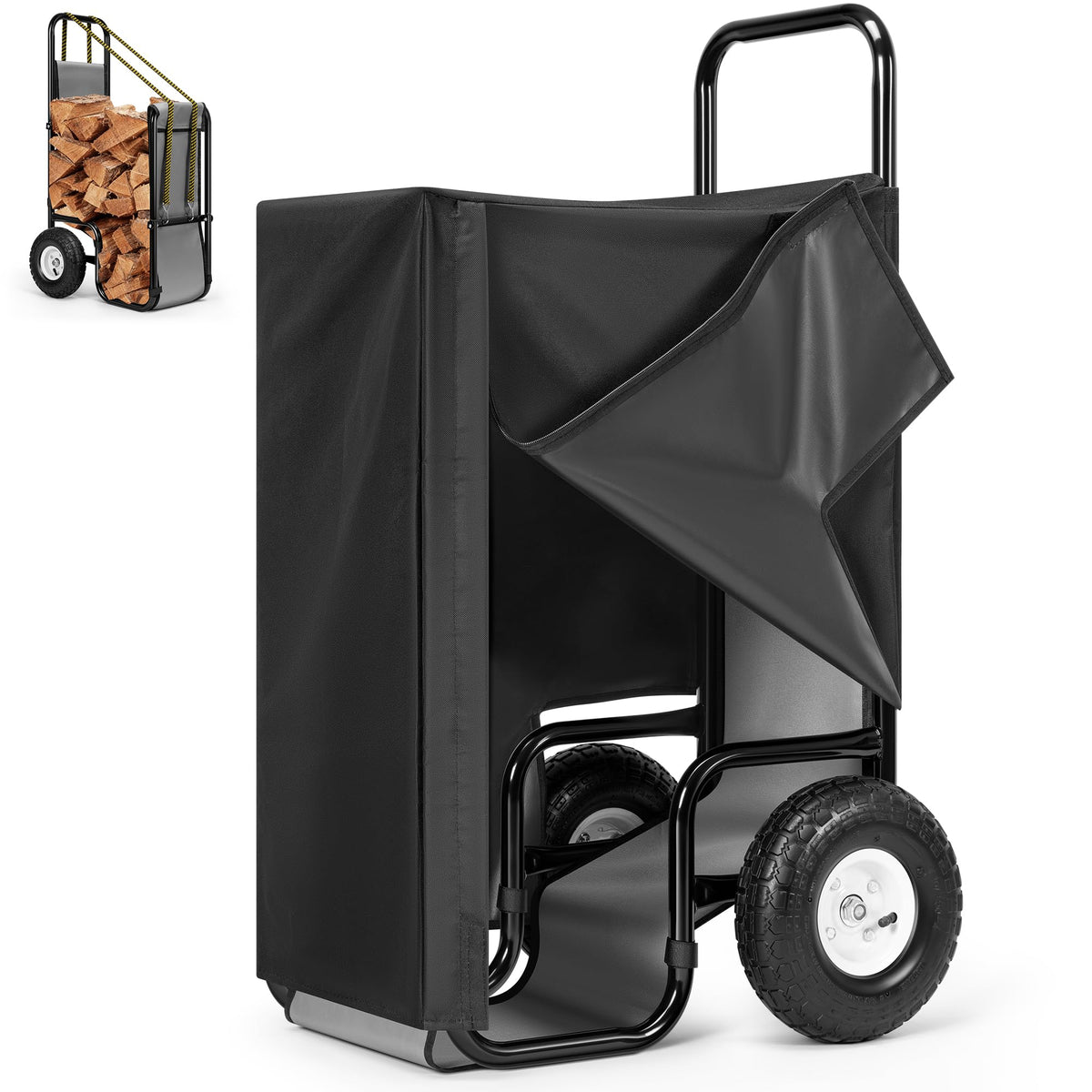 VIVOHOME log cart front view showing sturdy frame and handle benefit durable hauling