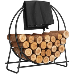 VIVOHOME log rack front view showing stable A-shaped frame and stacked logs for tidy storage