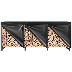 VIVOHOME front view of 10 ft rack showing organized stacked firewood and stability