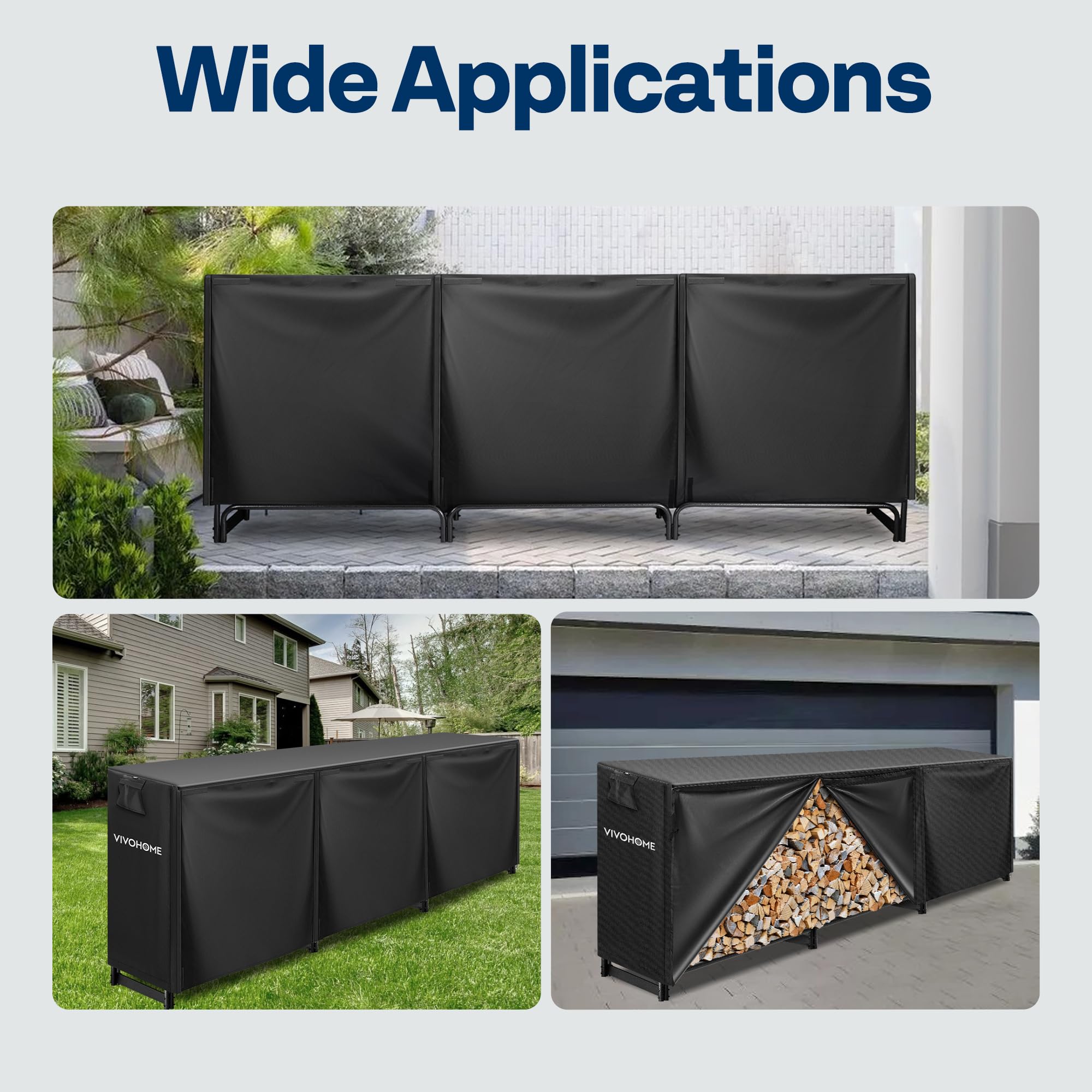 VIVOHOME log rack in backyard setting keeping firewood dry and tidy near patio