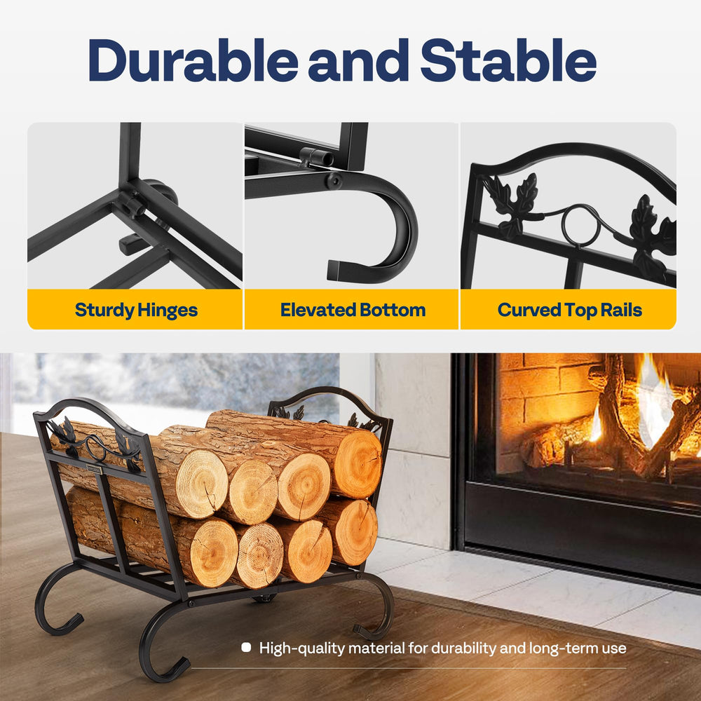 VIVOHOME rack beside fireplace holding logs for quick, neat access