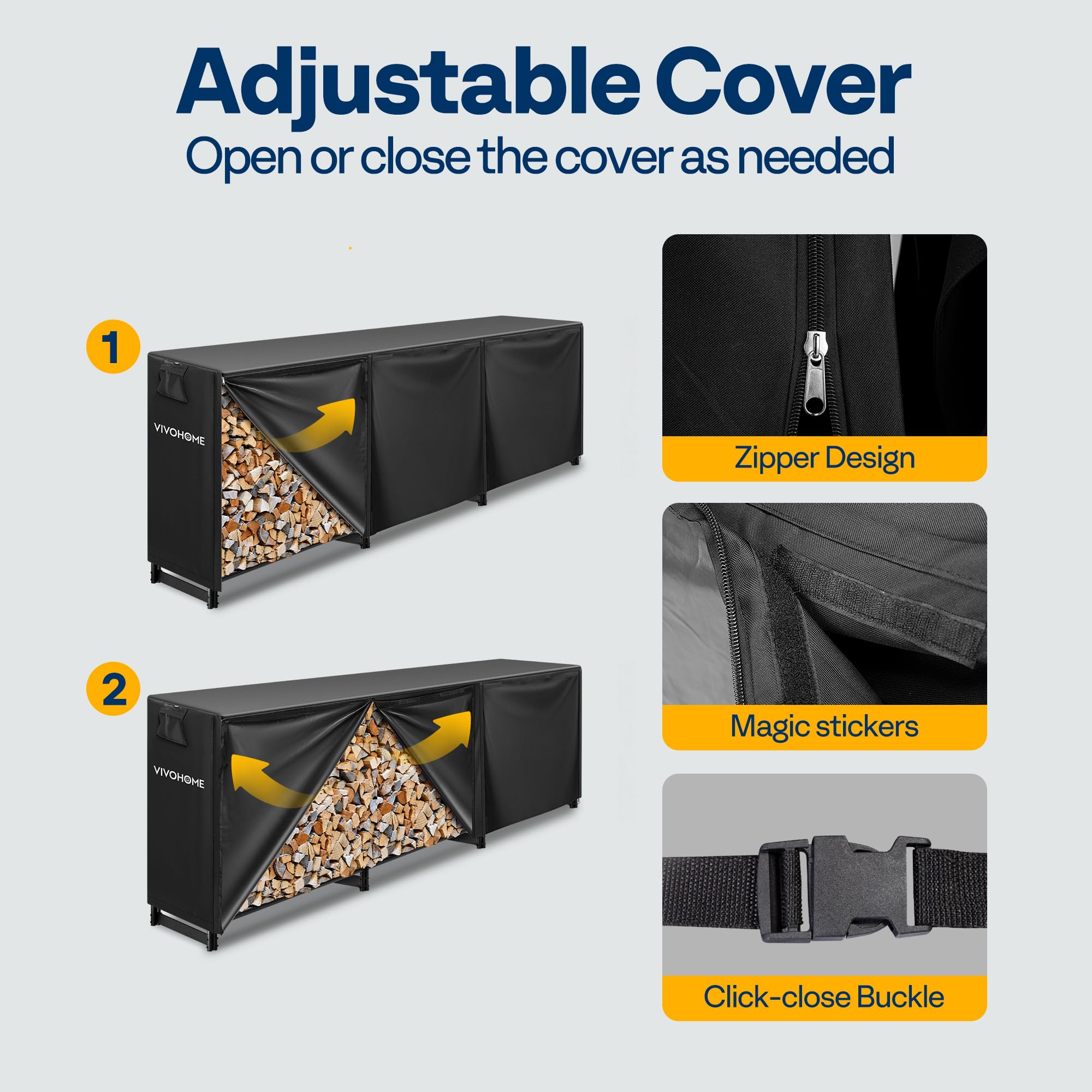 VIVOHOME cover vent and zipper panel open for easy partial access to wood