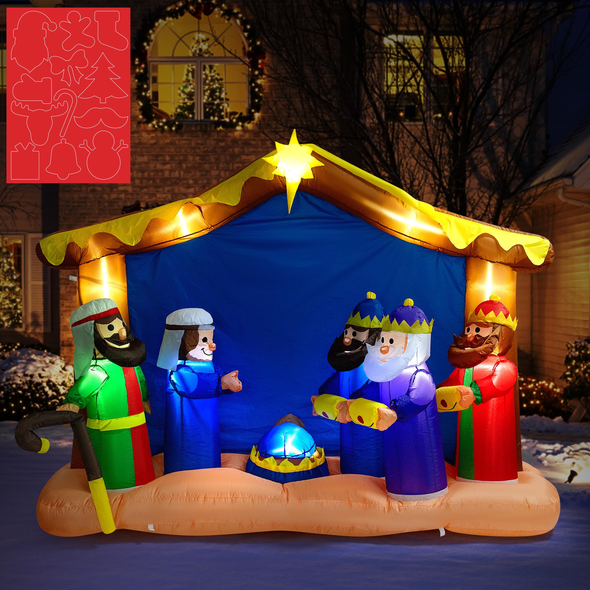 VIVOHOME nativity front view showcasing full 8ft scene and festive presence