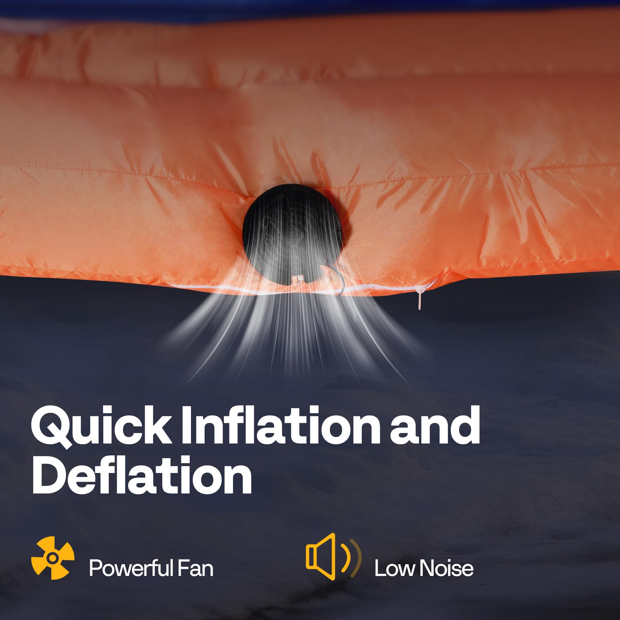 VIVOHOME self-inflating blower setup showing quick one-minute inflation benefit