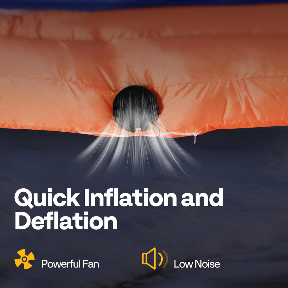 VIVOHOME self-inflating blower setup showing quick one-minute inflation benefit