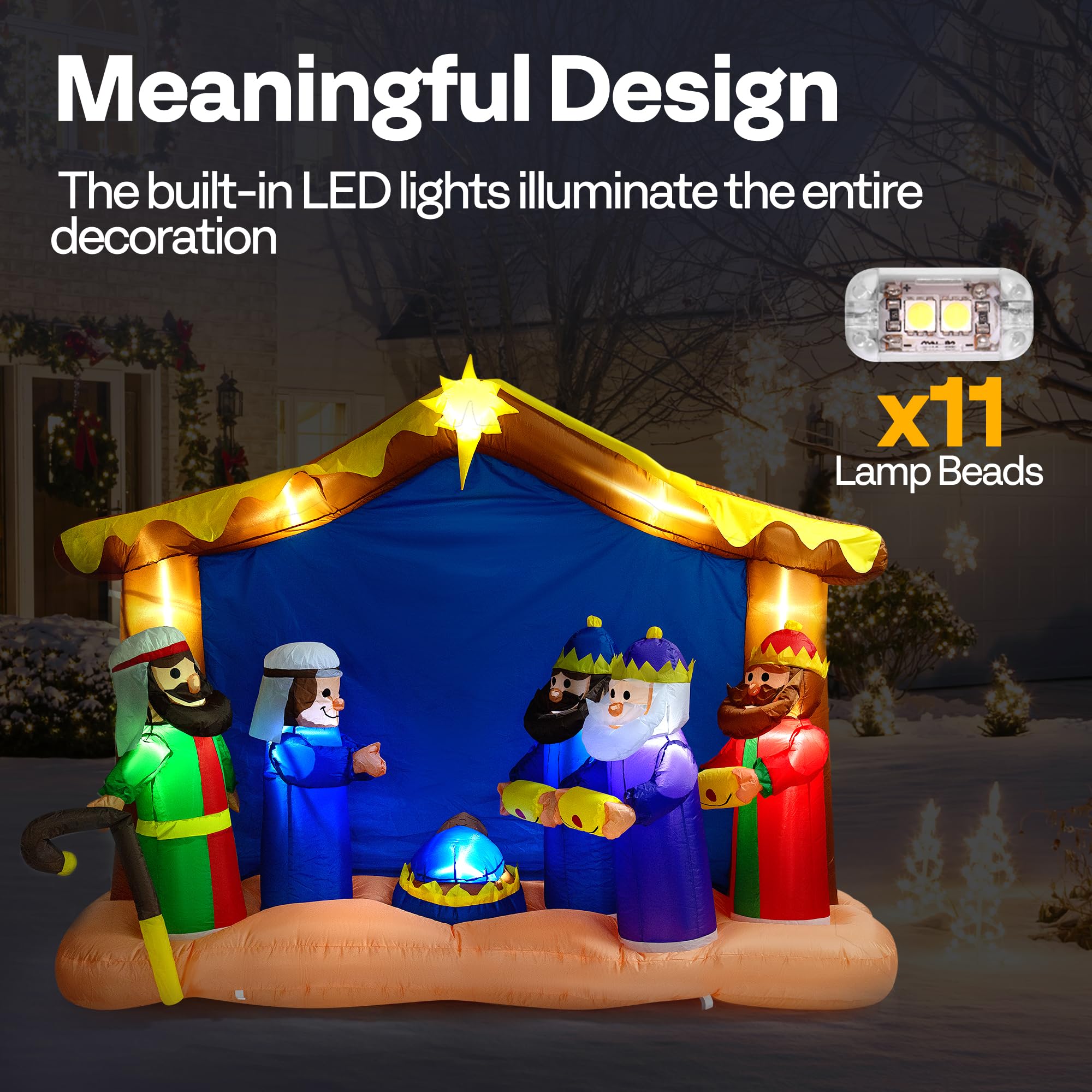 VIVOHOME nativity lit at night with internal LEDs for bright visibility