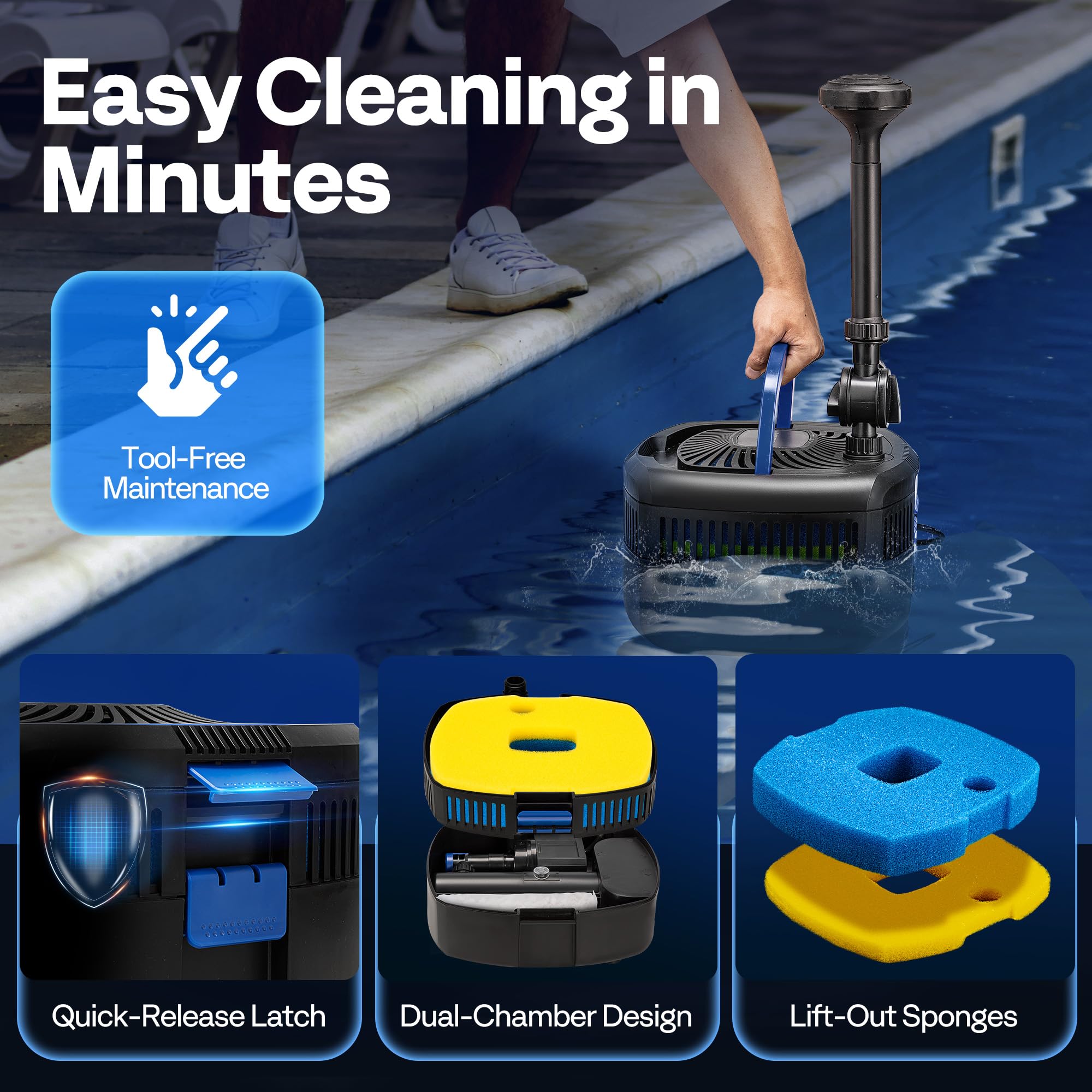 VIVOHOME dome nozzle creating a broad umbrella spray for pond surface coverage