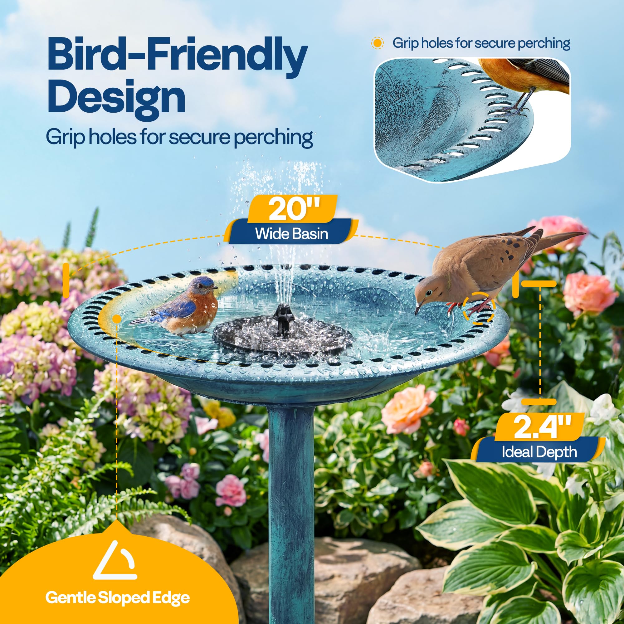VIVOHOME pedestal base and stakes showing wide base benefit: added outdoor stability