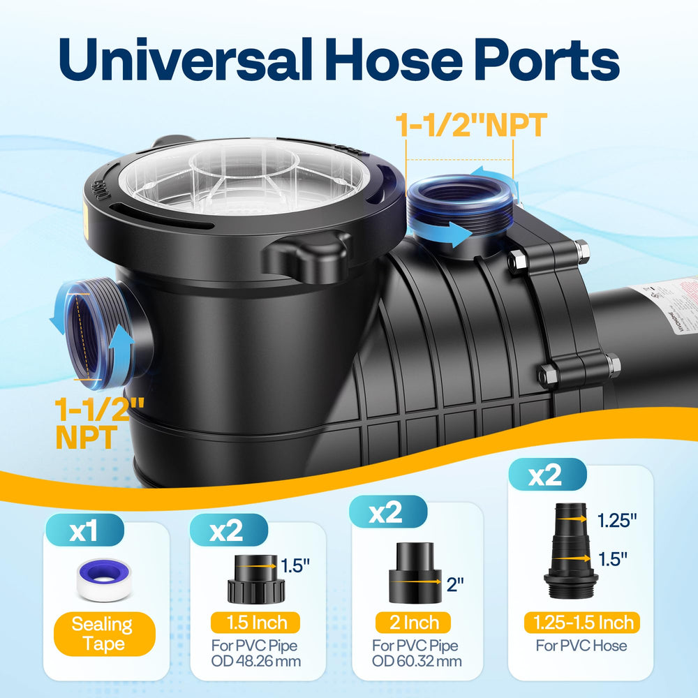 VIVOHOME pump adapters and union fittings laid out for fast, tool-free connections