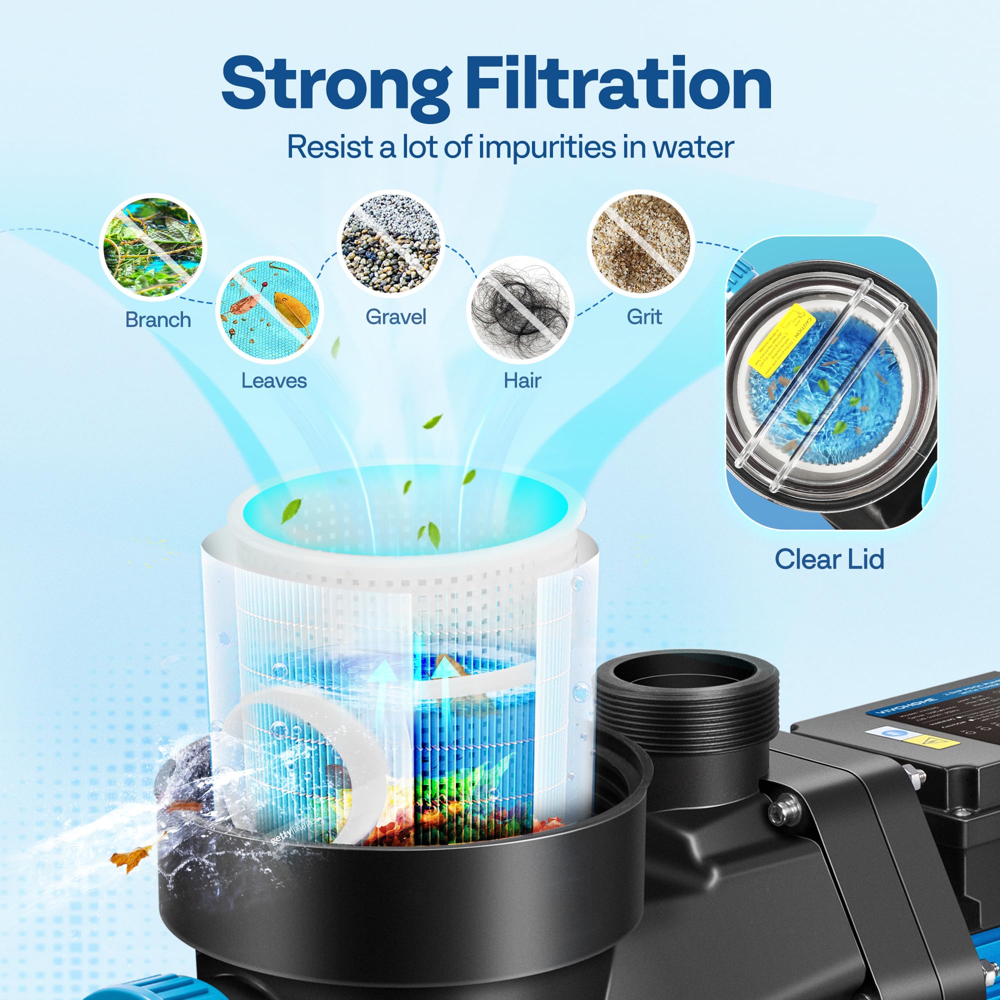 VIVOHOME pump label and specs visible for power and safety details