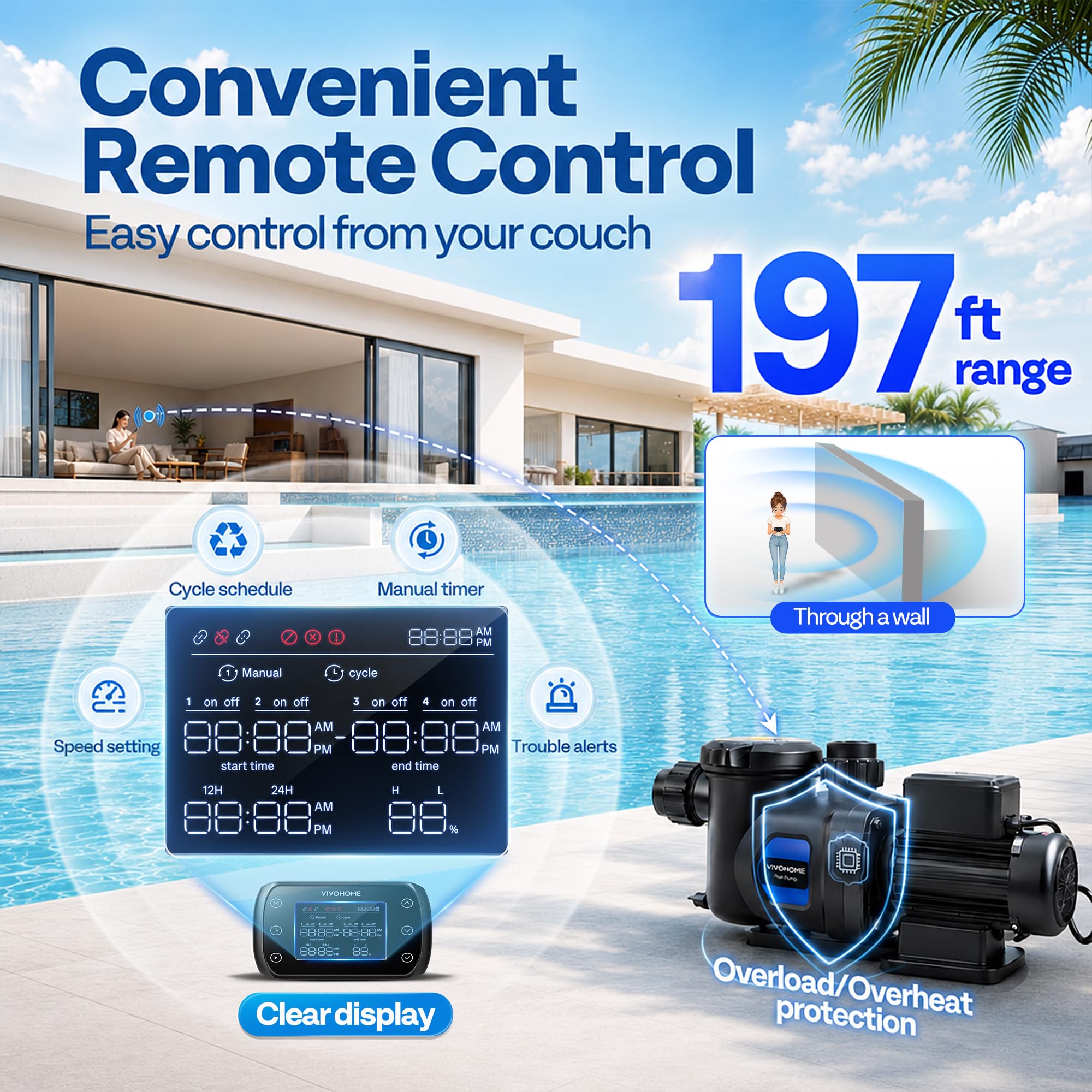 VIVOHOME remote timer display and controls for easy scheduling and energy savings