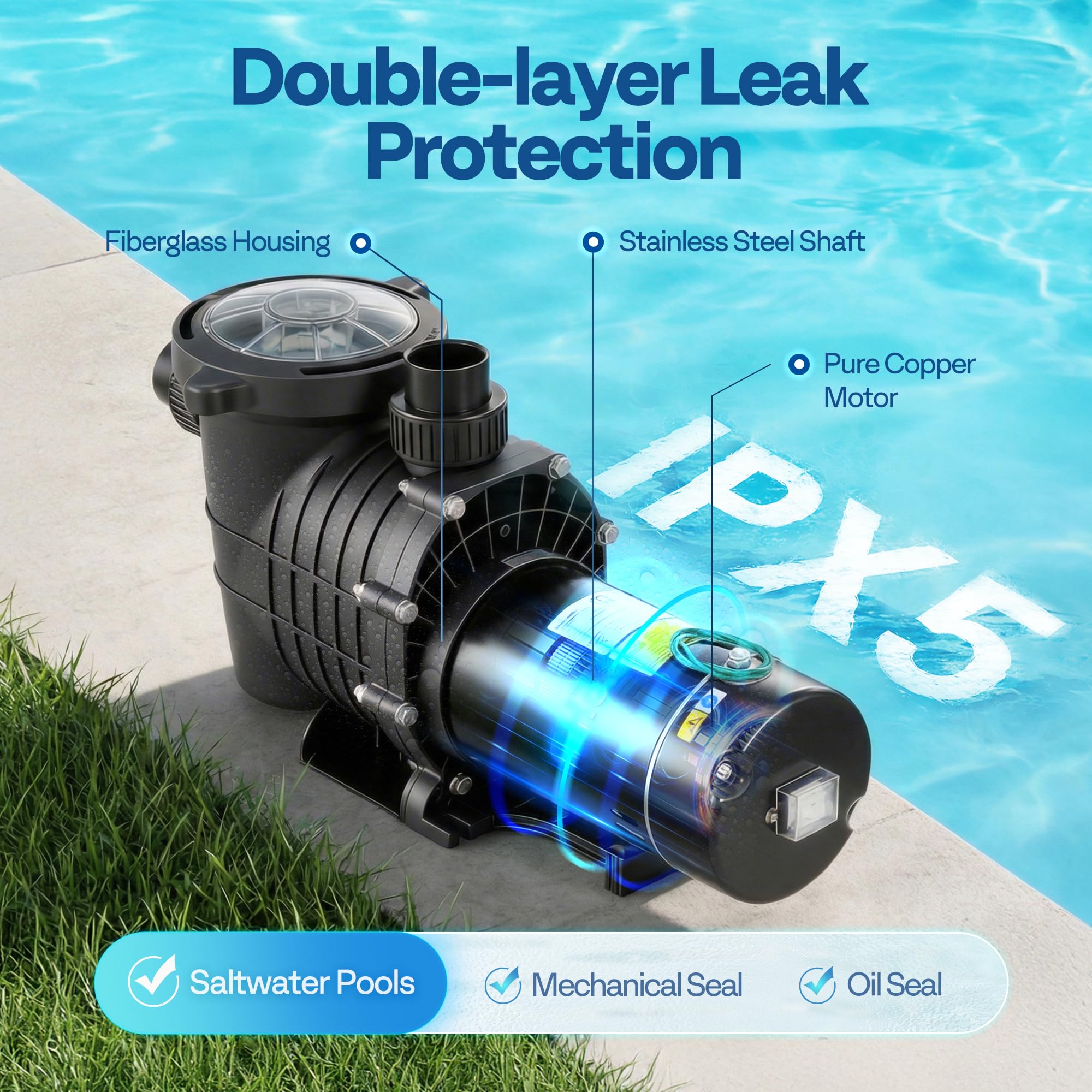 VIVOHOME pump transparent lid detail for quick inspection and easier maintenance