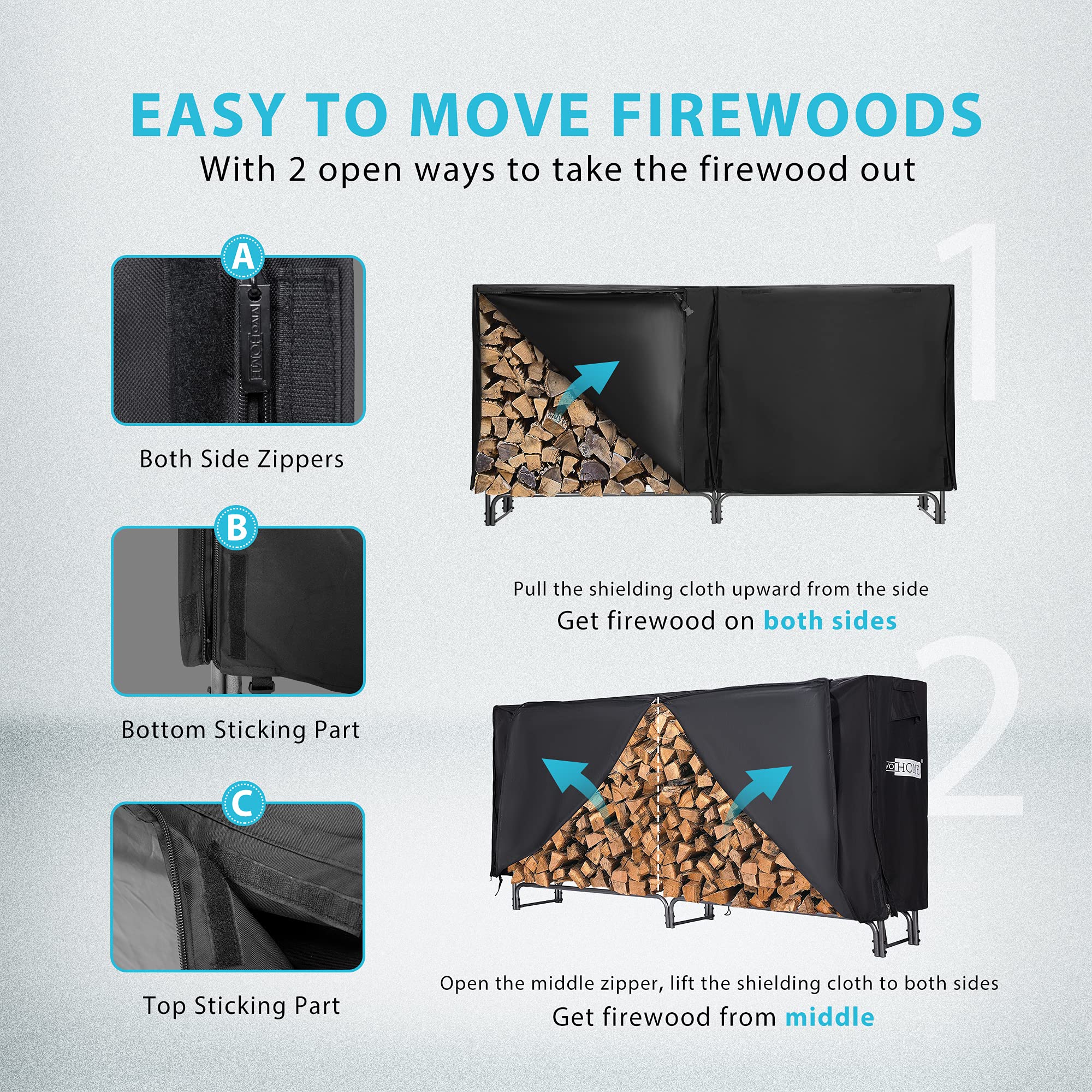 VIVOHOME rack loaded with split logs demonstrating organized storage