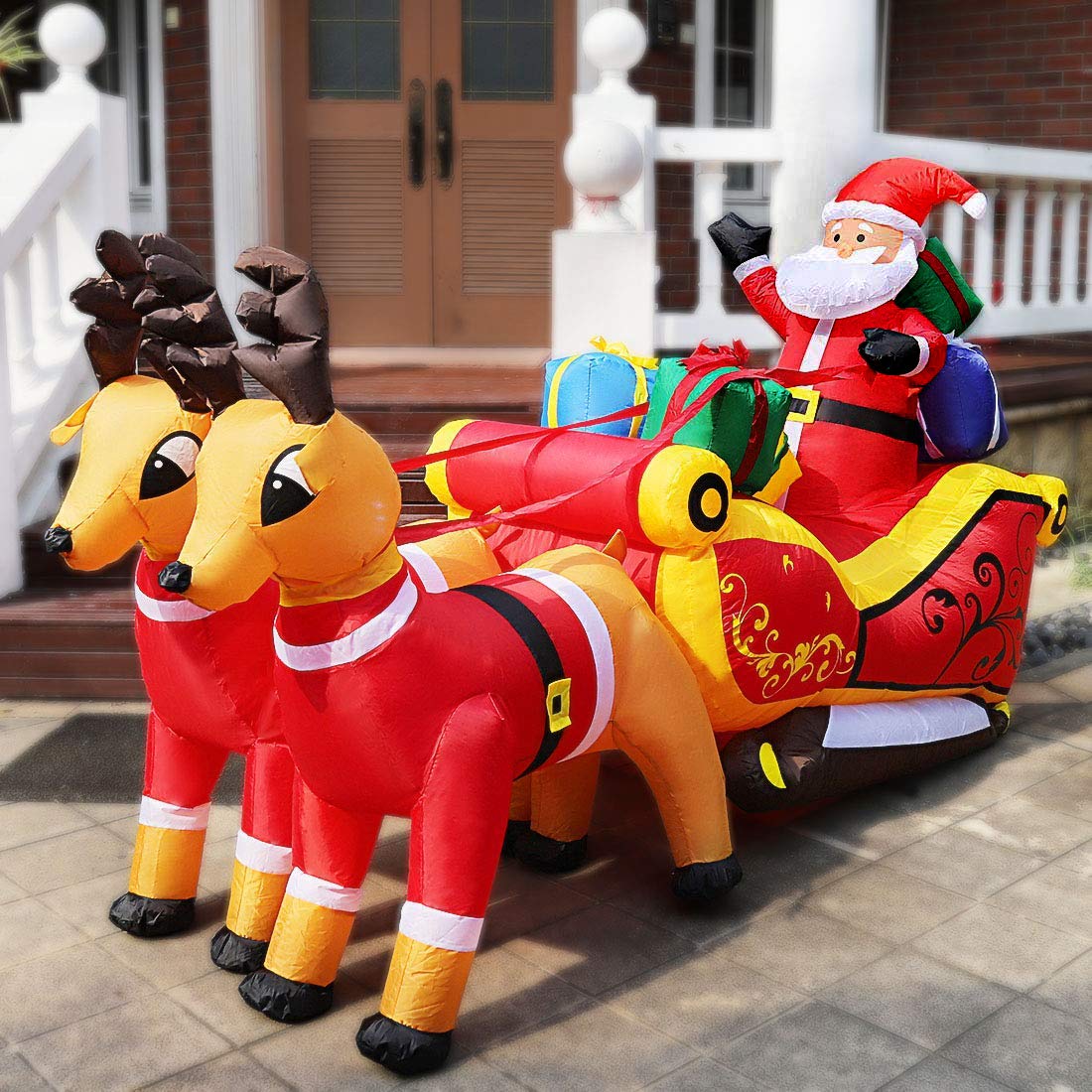 VIVOHOME front view of Santa sleigh inflatable showing festive focal point
